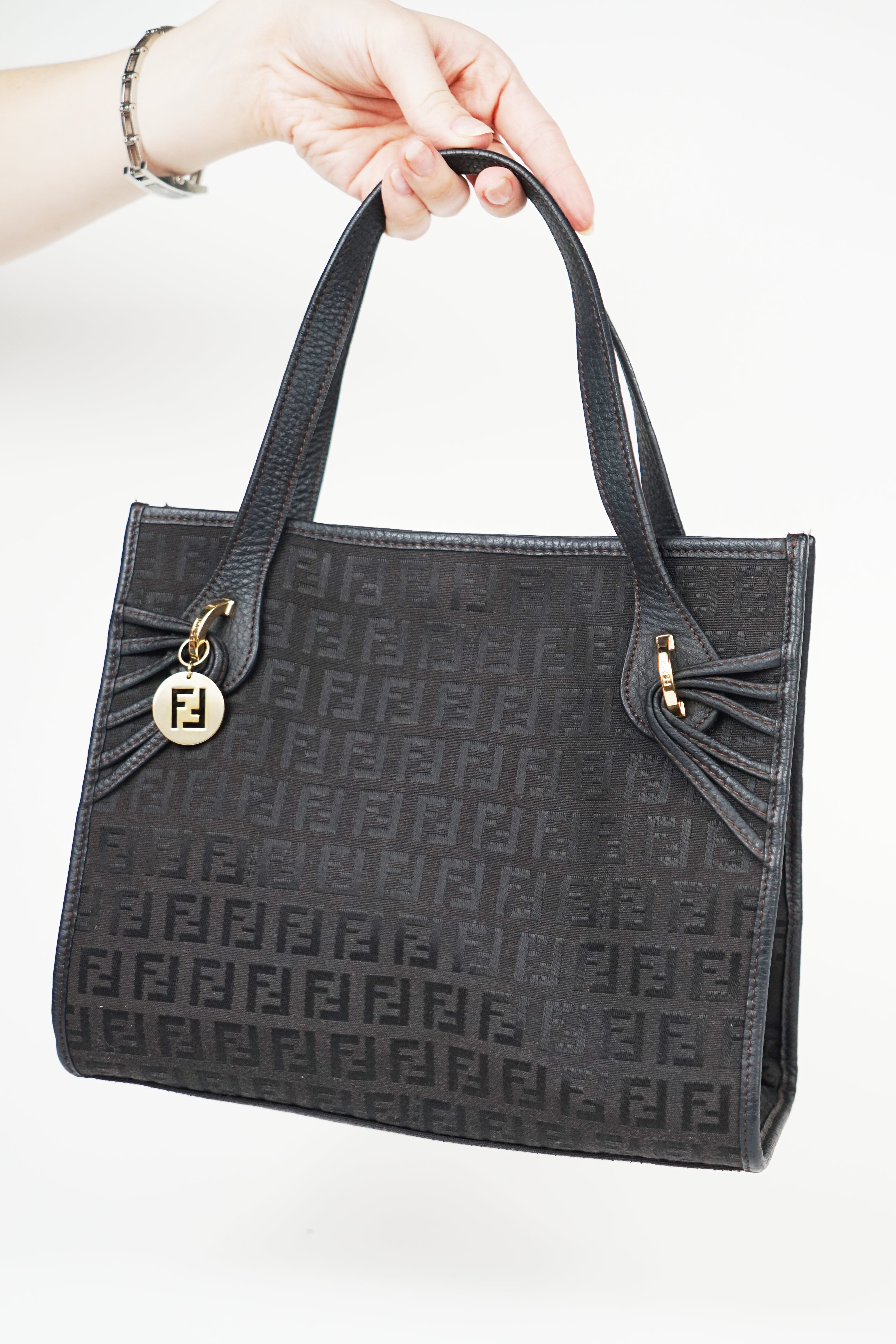 Fendi Black Zucchino Canvas Tote
