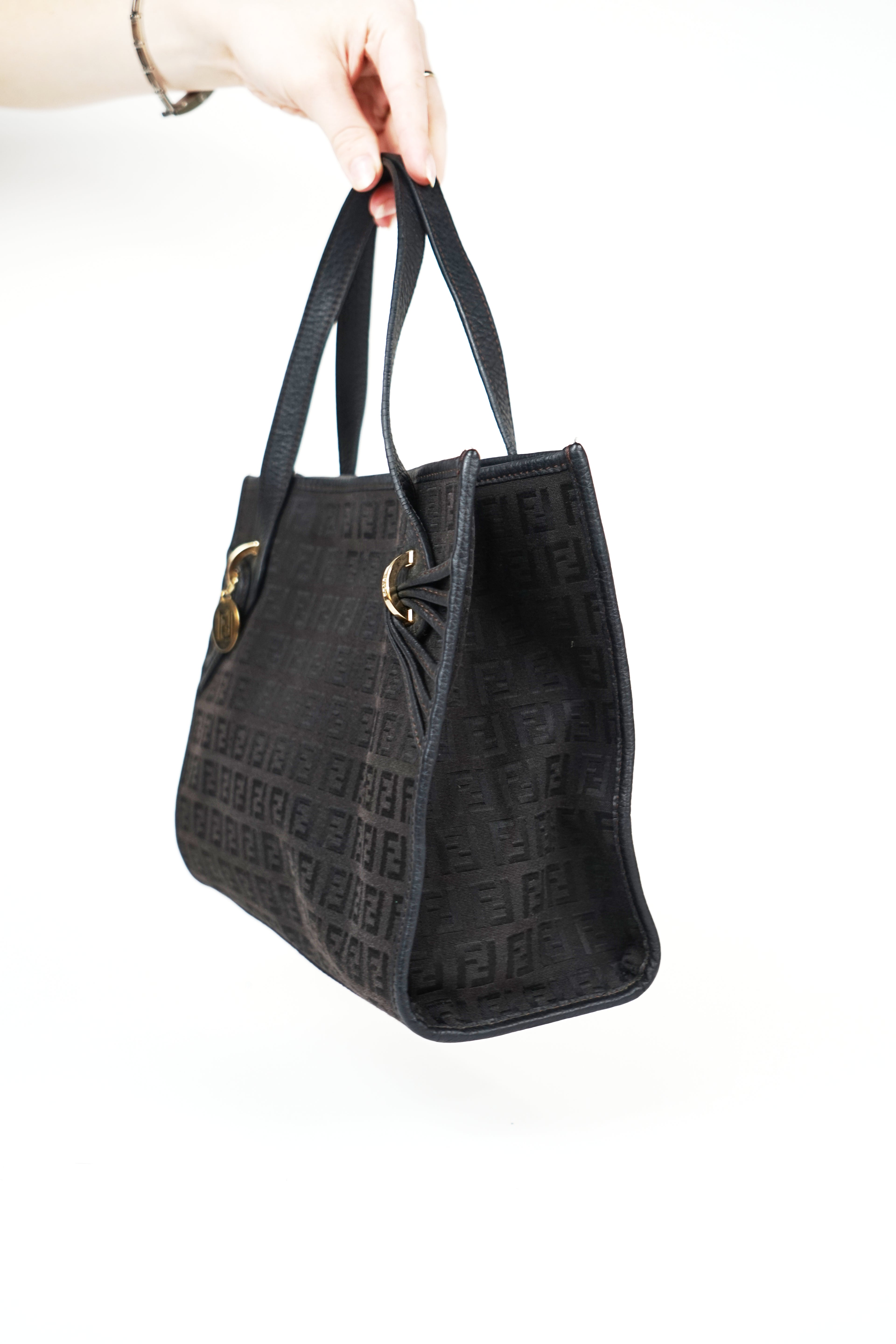 Fendi Black Zucchino Canvas Tote