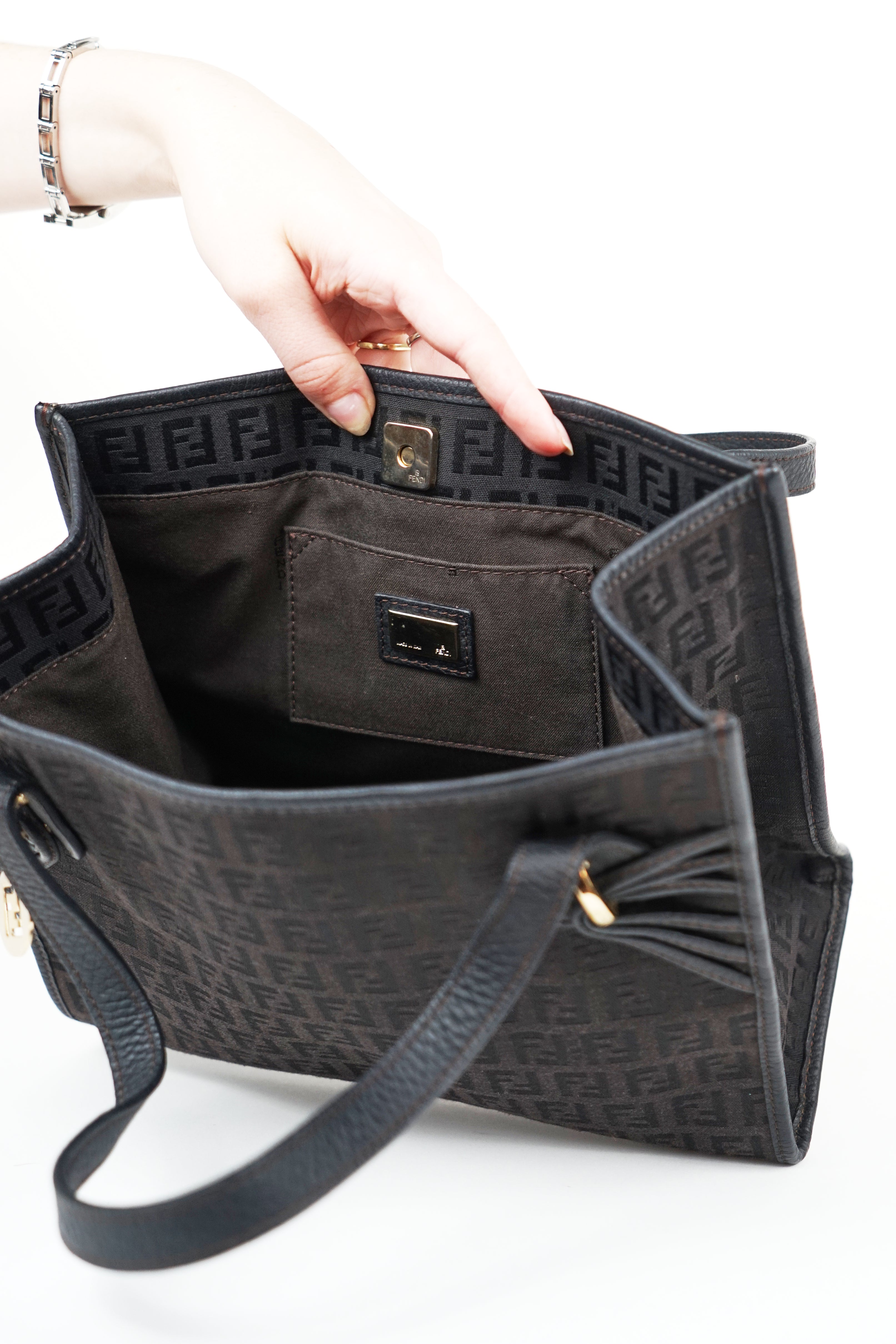 Fendi Black Zucchino Canvas Tote