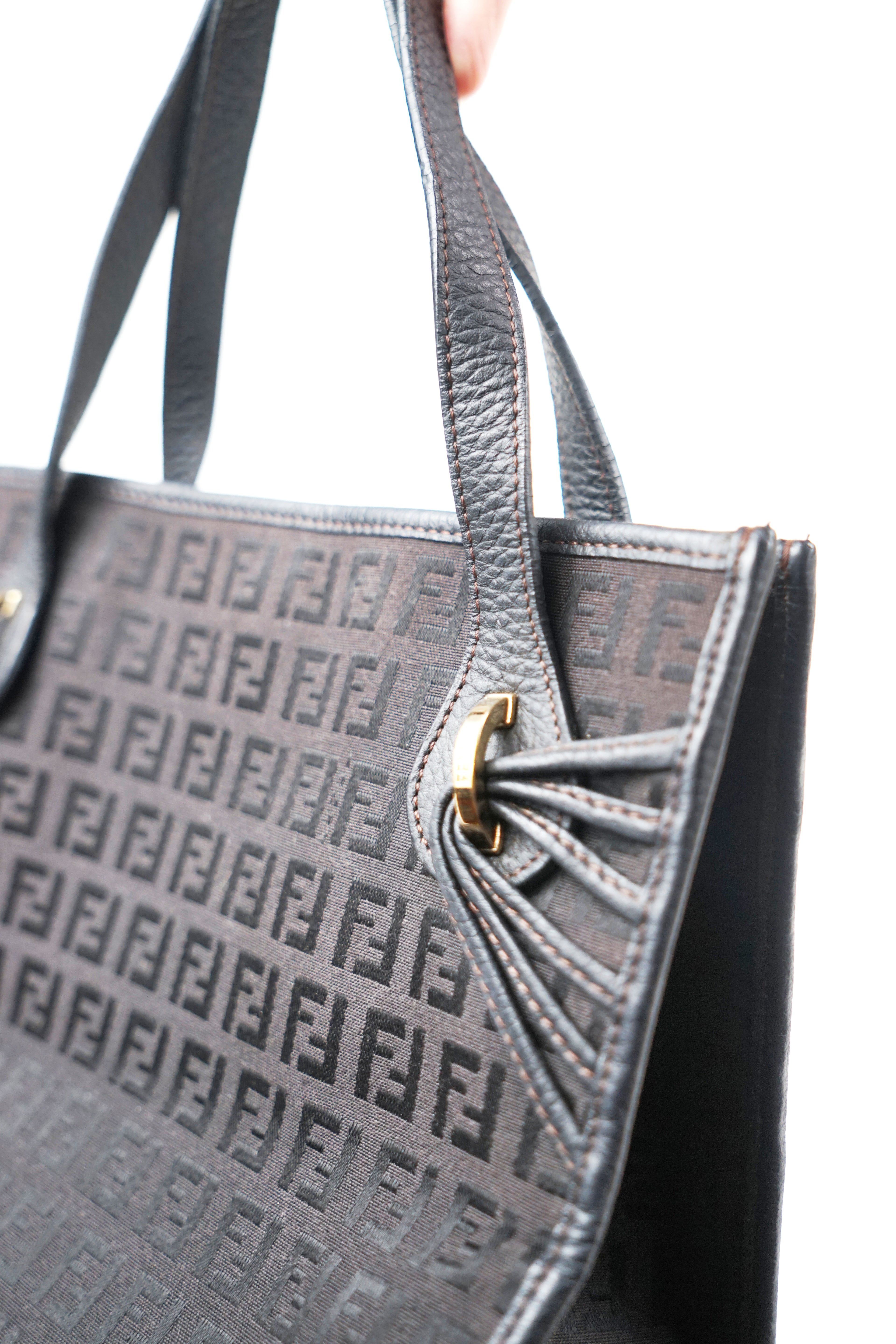 Fendi Black Zucchino Canvas Tote