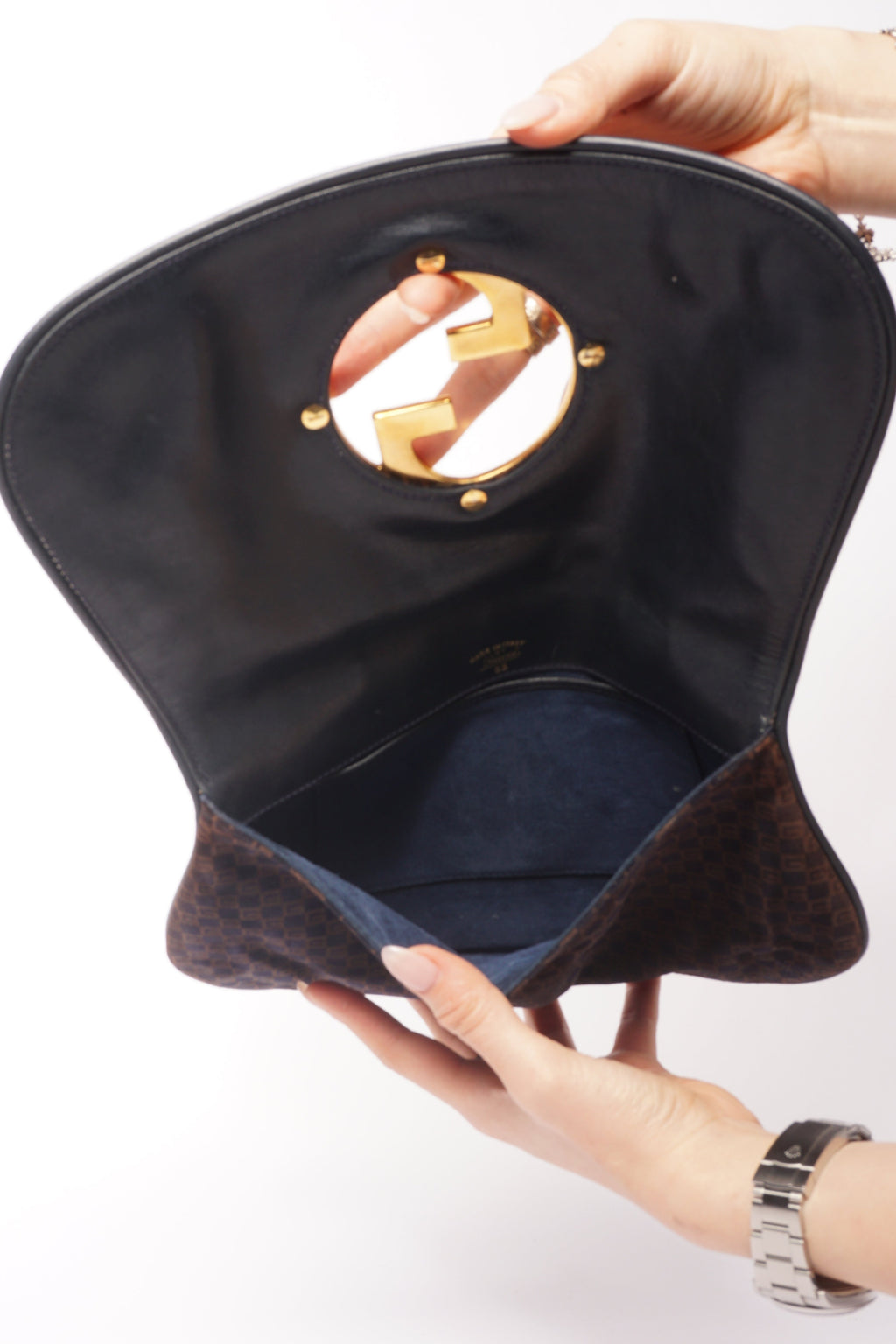 Gucci 70’s Blondie Brown Suede Monogram Clutch