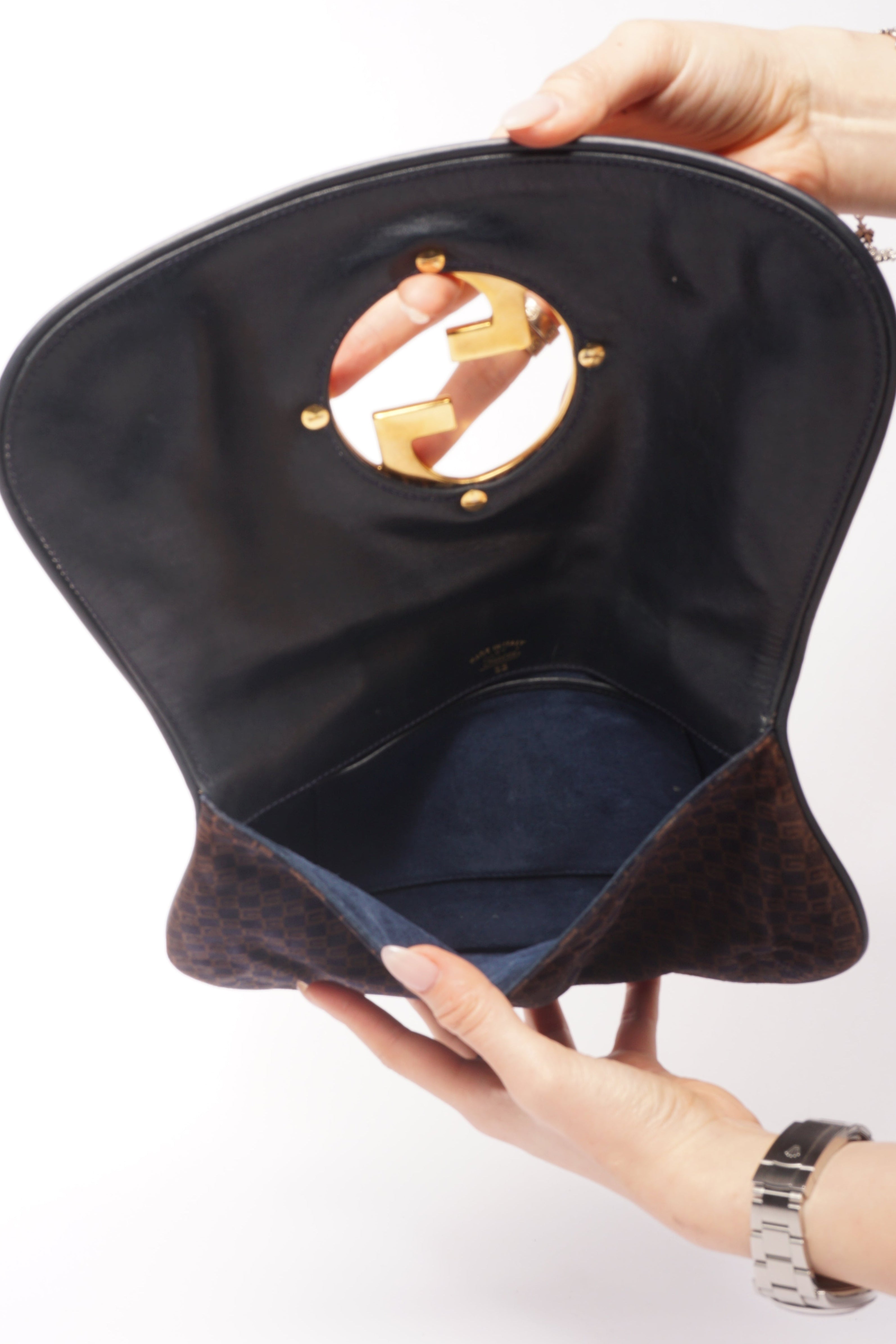Gucci 70’s Blondie Brown Suede Monogram Clutch