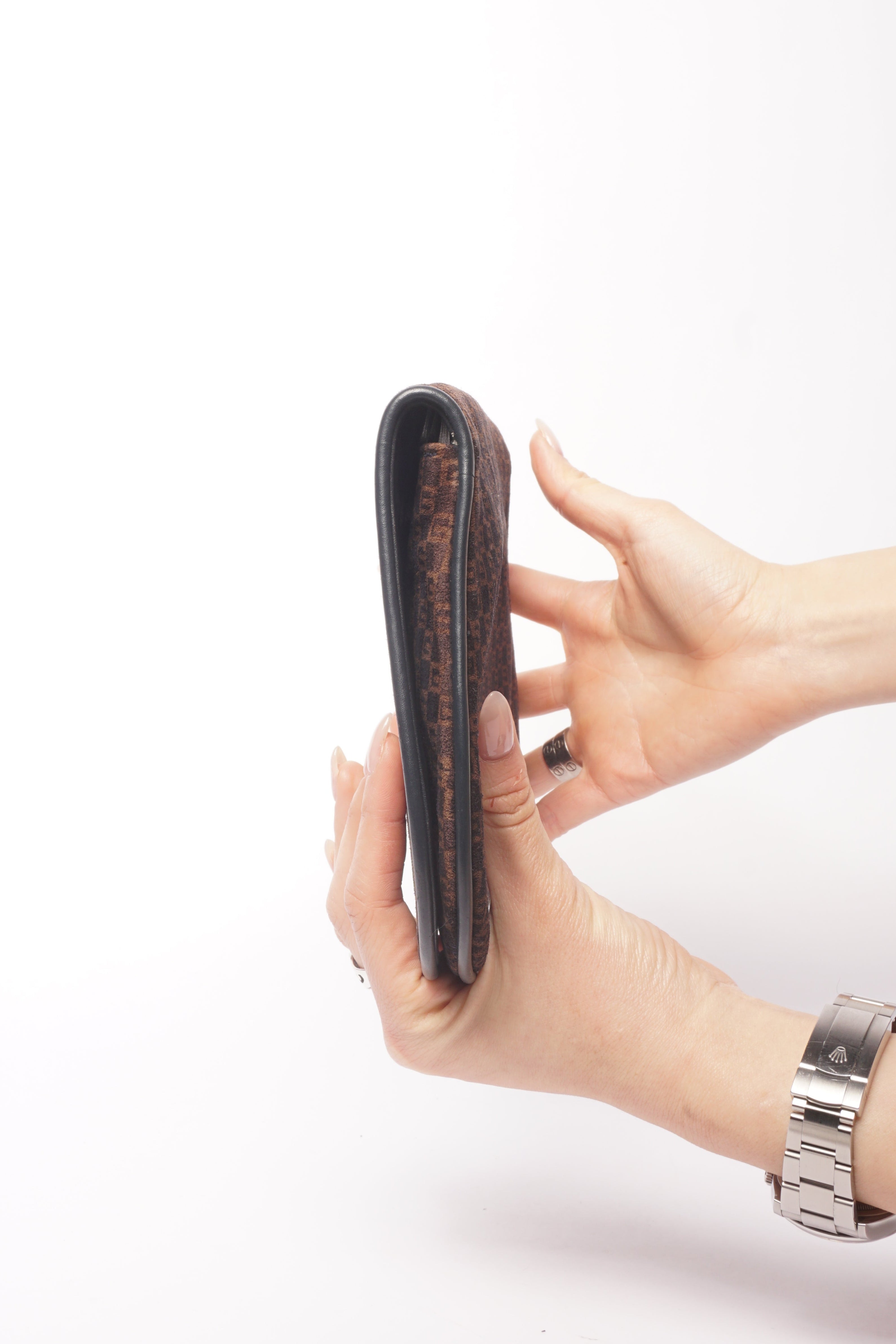 Gucci 70’s Blondie Brown Suede Monogram Clutch