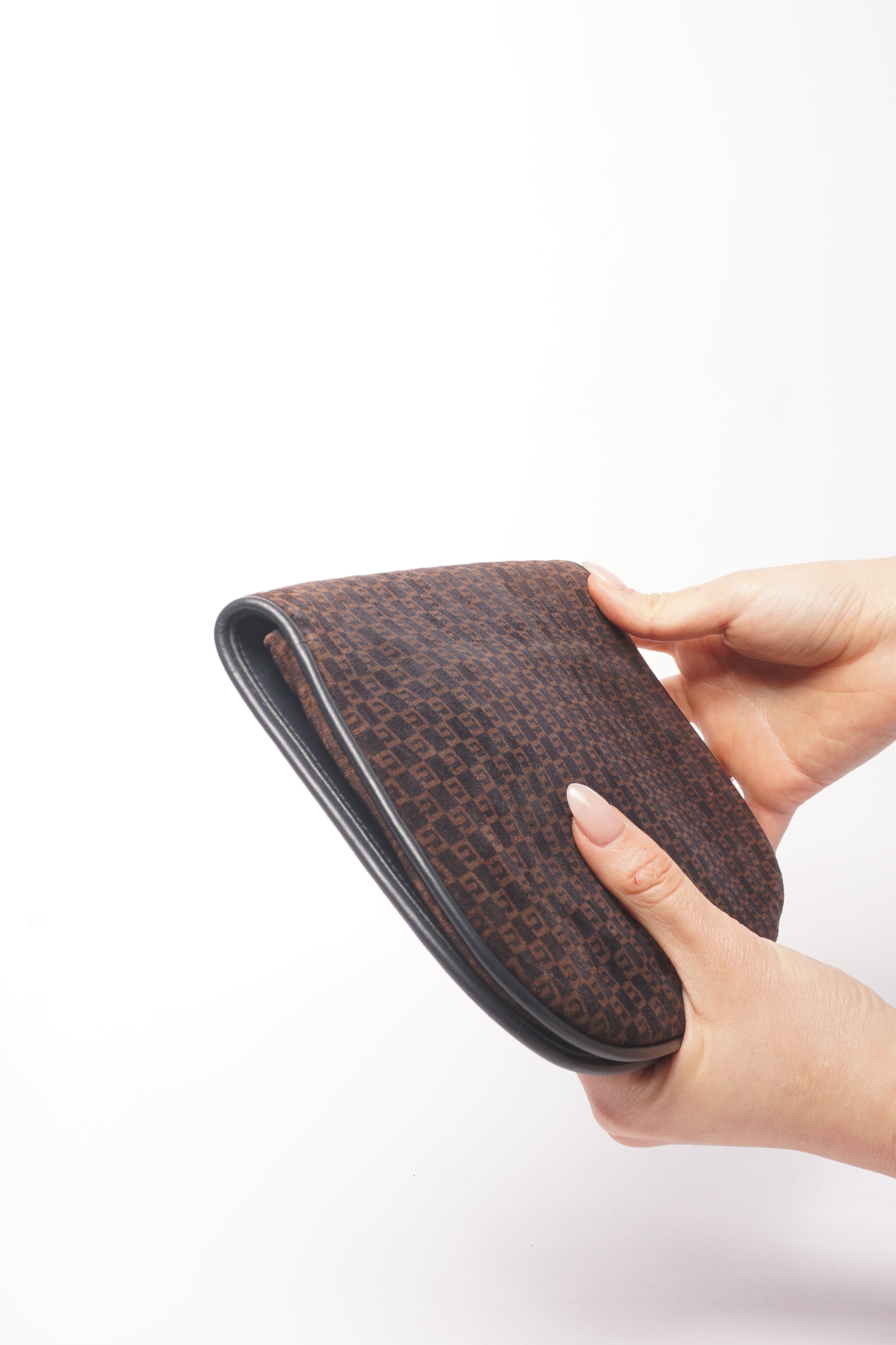 Gucci 70’s Blondie Brown Suede Monogram Clutch