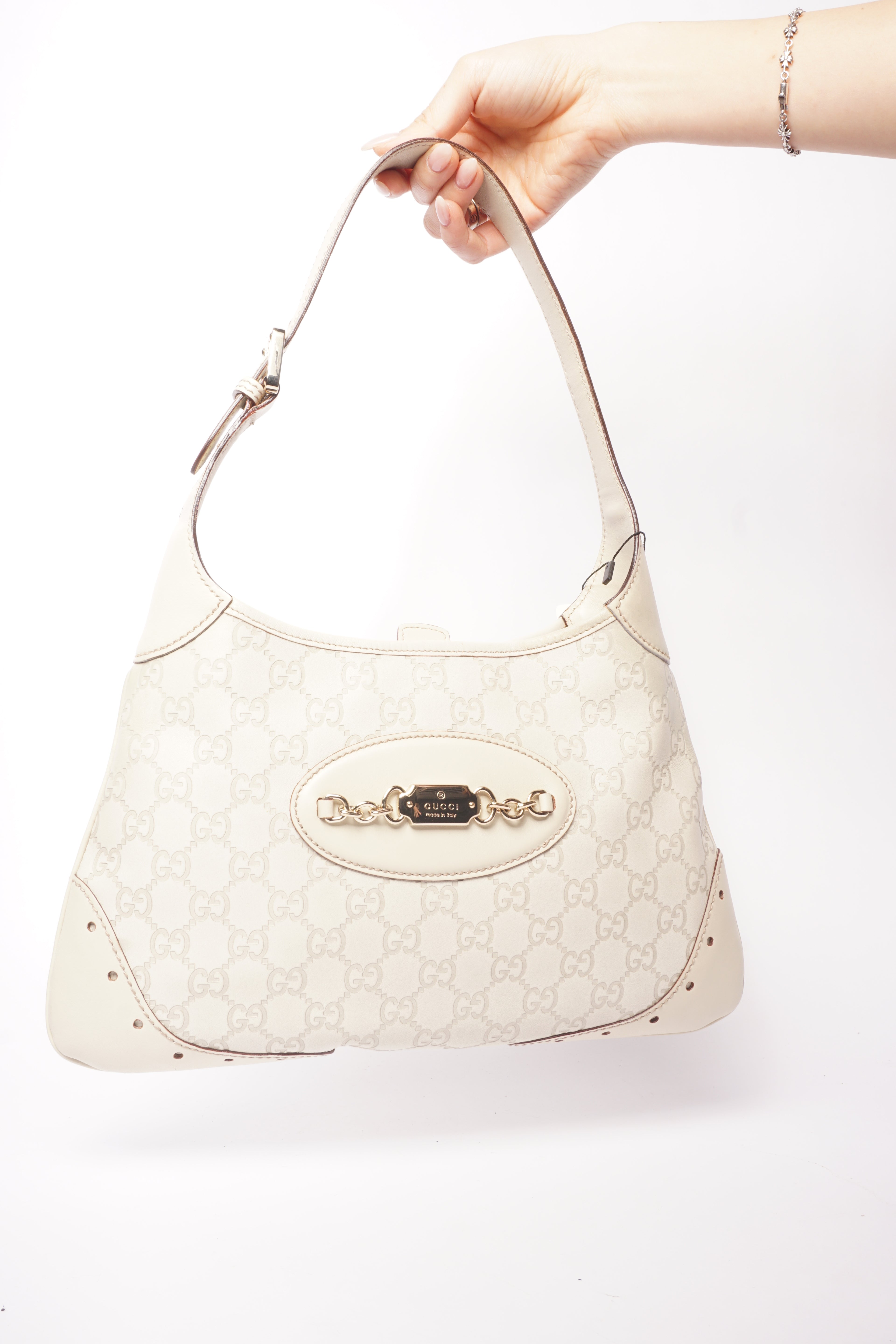 Gucci Beige Leather Monogram Guccisima Punch Jackie Hobo Bag