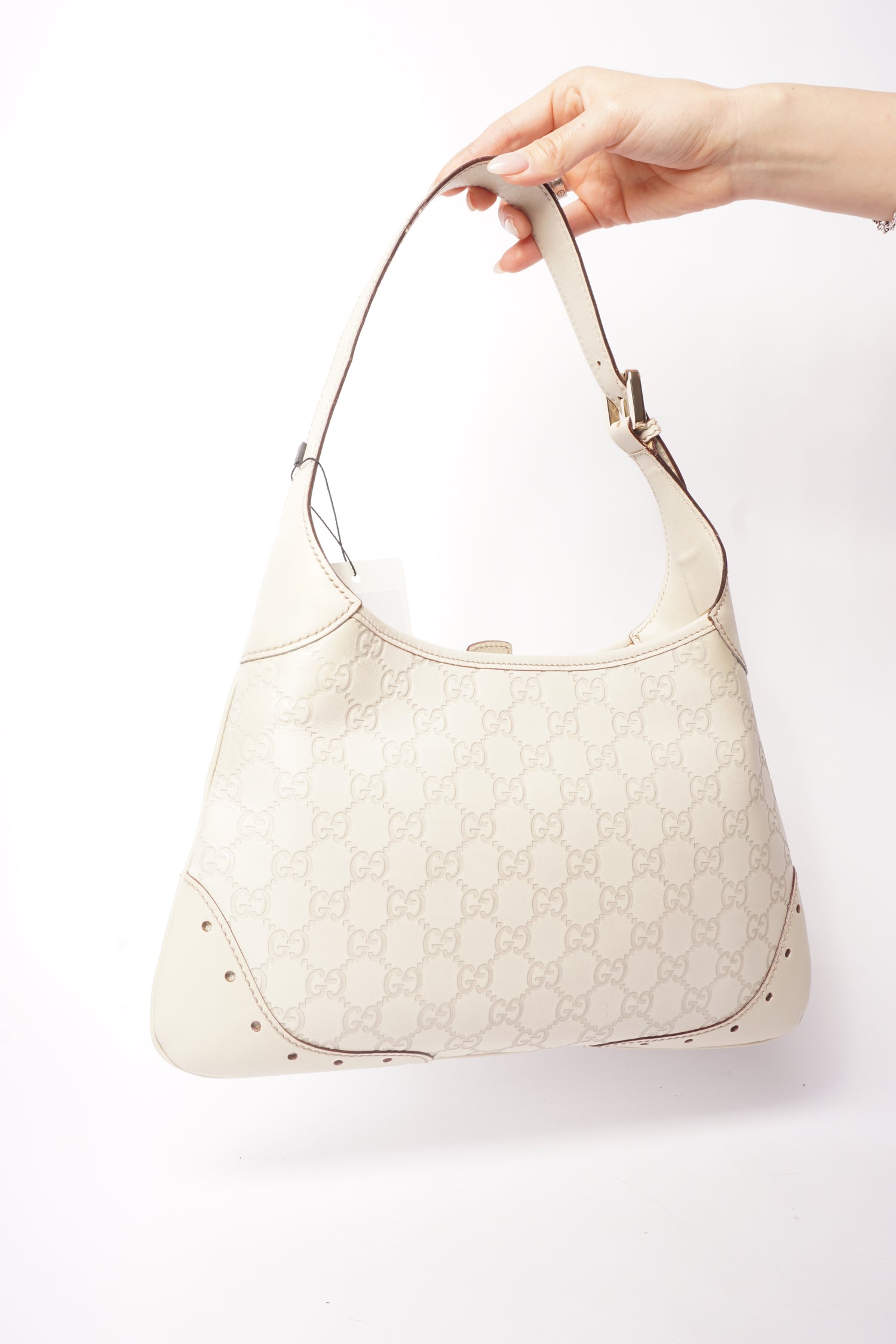 Gucci Beige Leather Monogram Guccisima Punch Jackie Hobo Bag