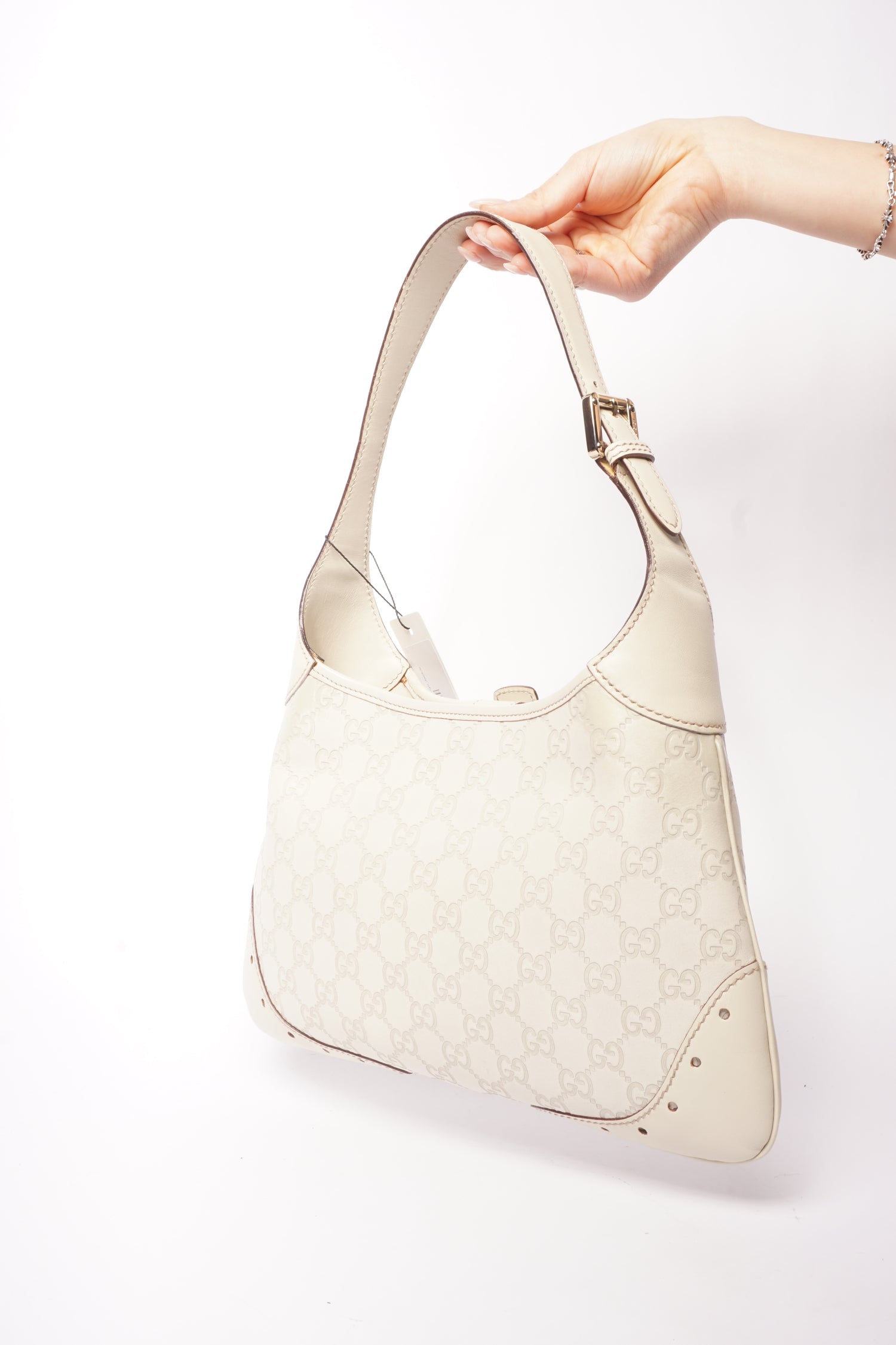 Gucci Beige Leather Monogram Guccisima Punch Jackie Hobo Bag