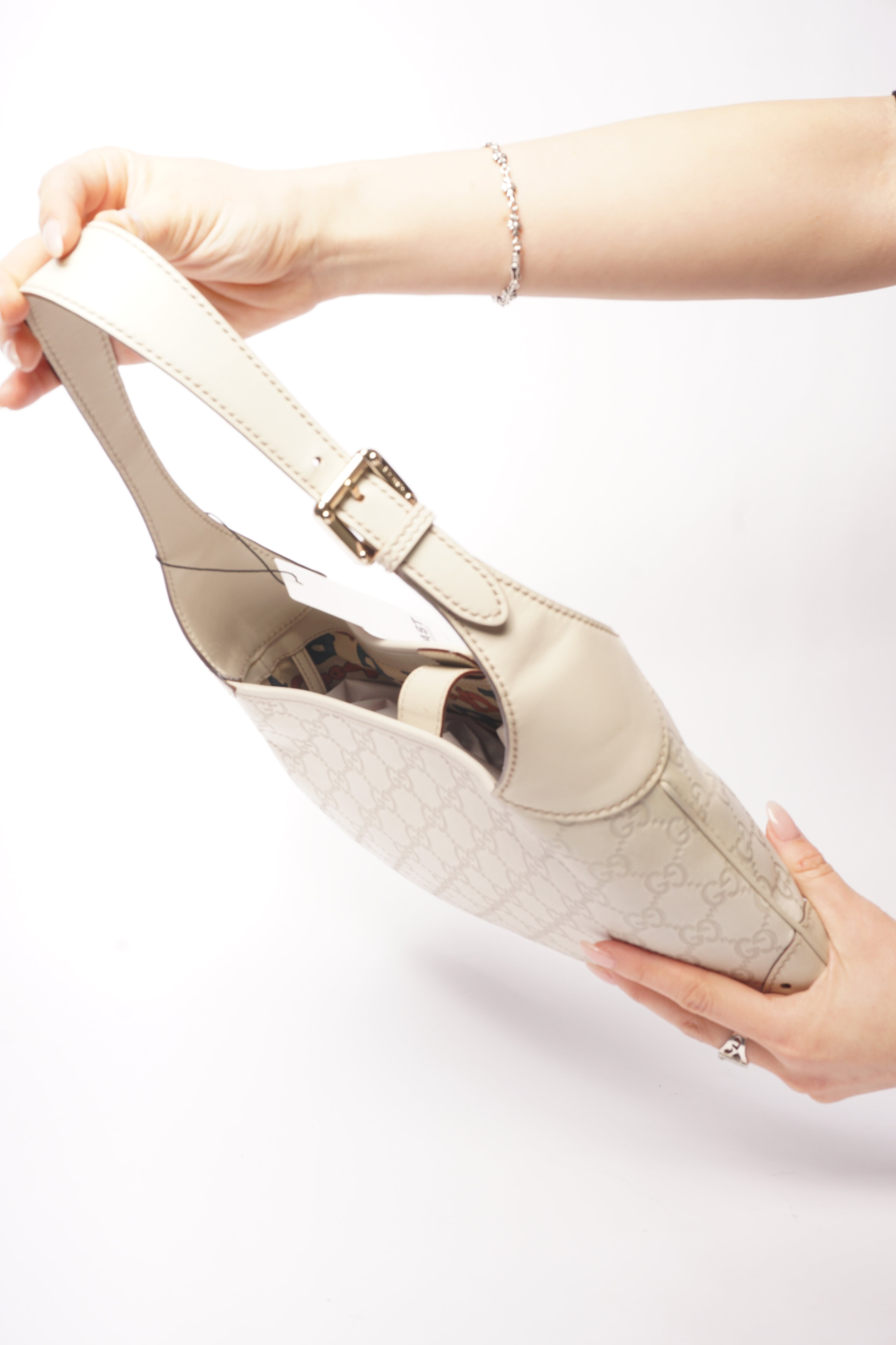 Gucci Beige Leather Monogram Guccisima Punch Jackie Hobo Bag
