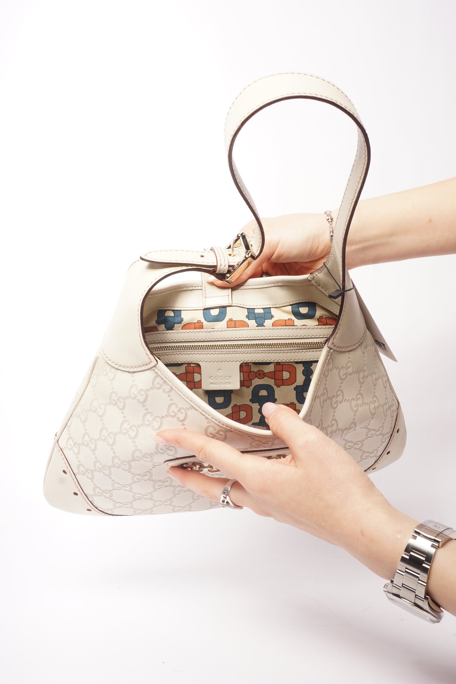 Gucci Beige Leather Monogram Guccisima Punch Jackie Hobo Bag