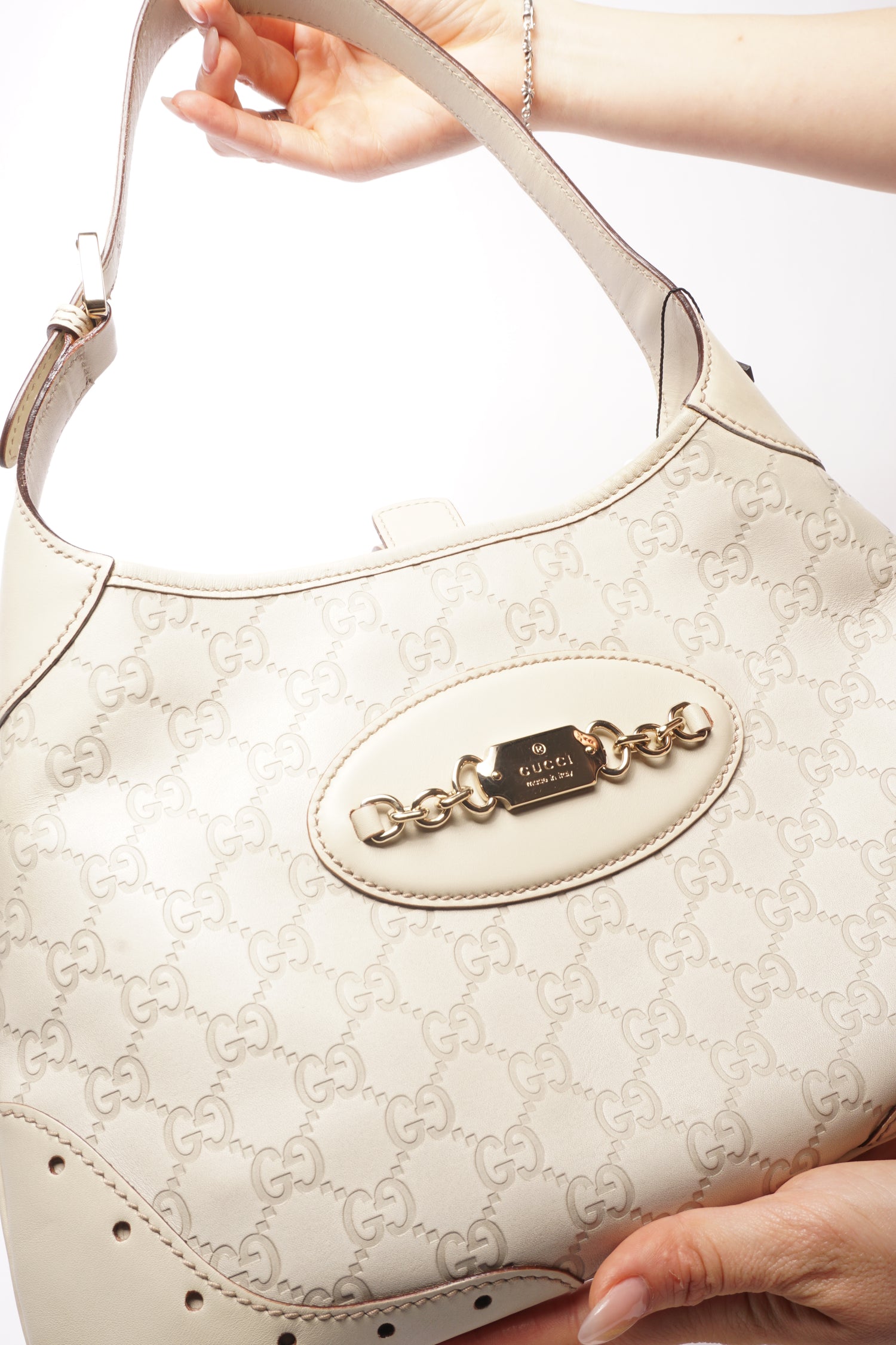 Gucci Beige Leather Monogram Guccisima Punch Jackie Hobo Bag