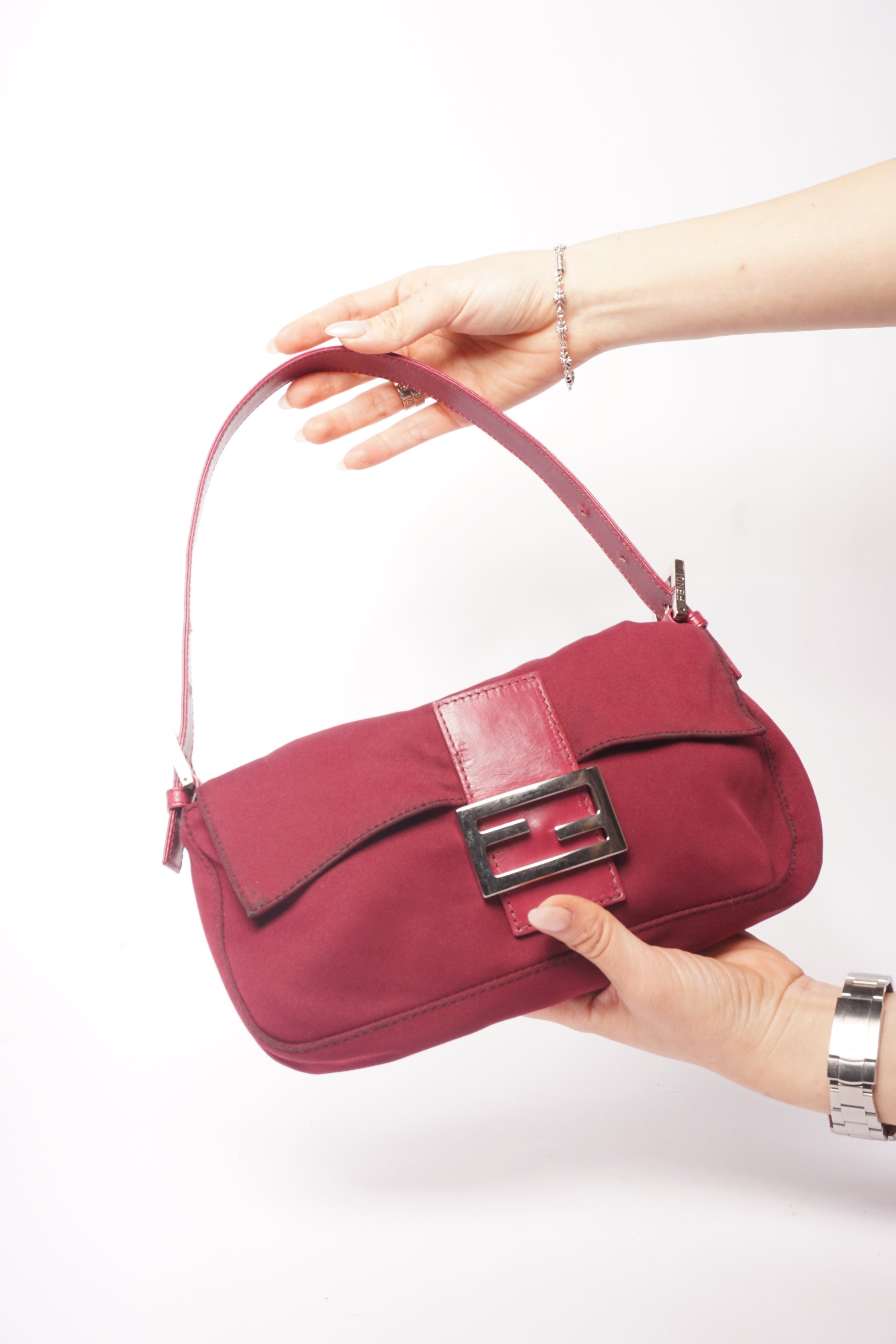 Fendi Maroon Nylon Baguette