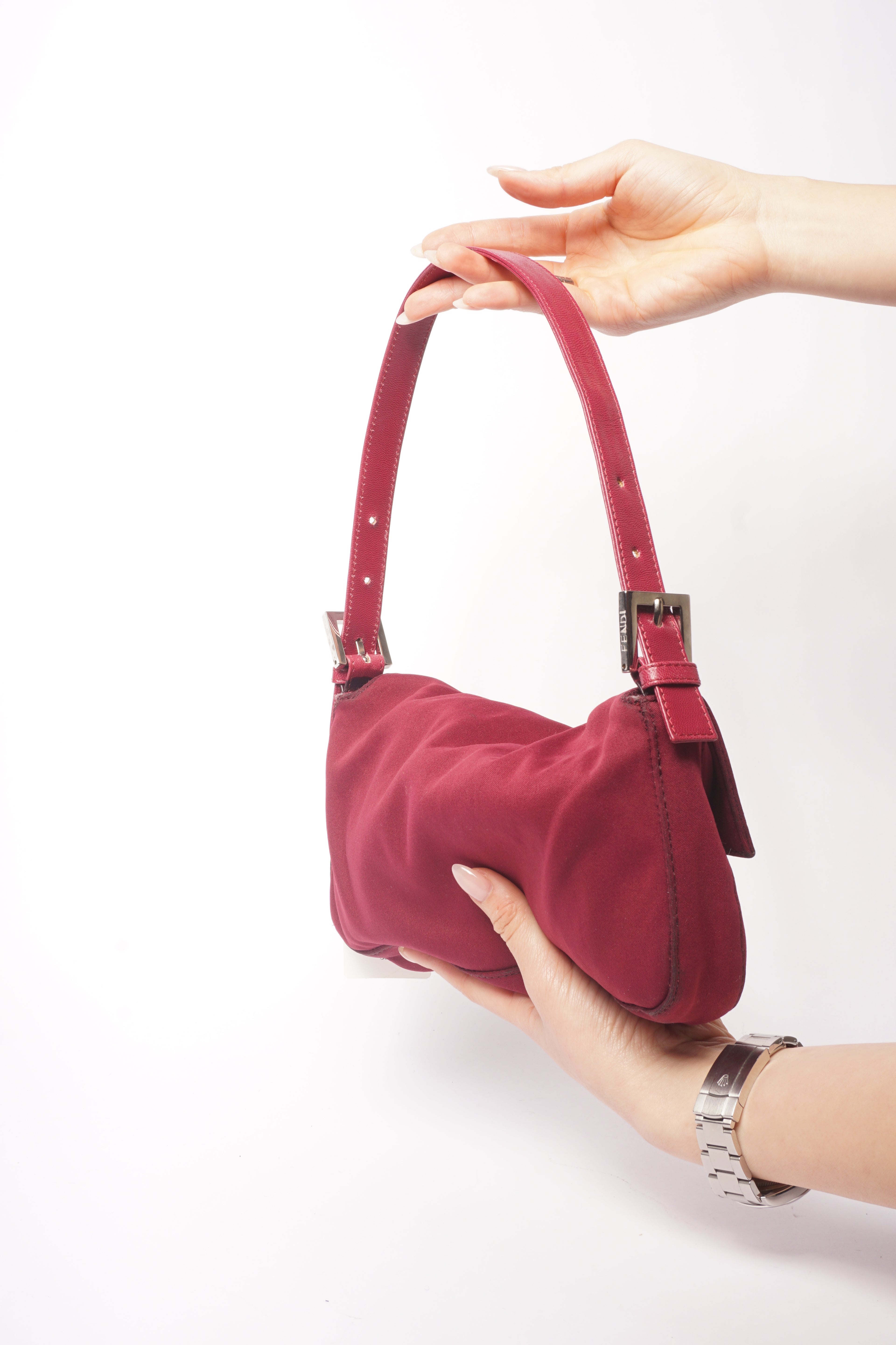 Fendi Maroon Nylon Baguette