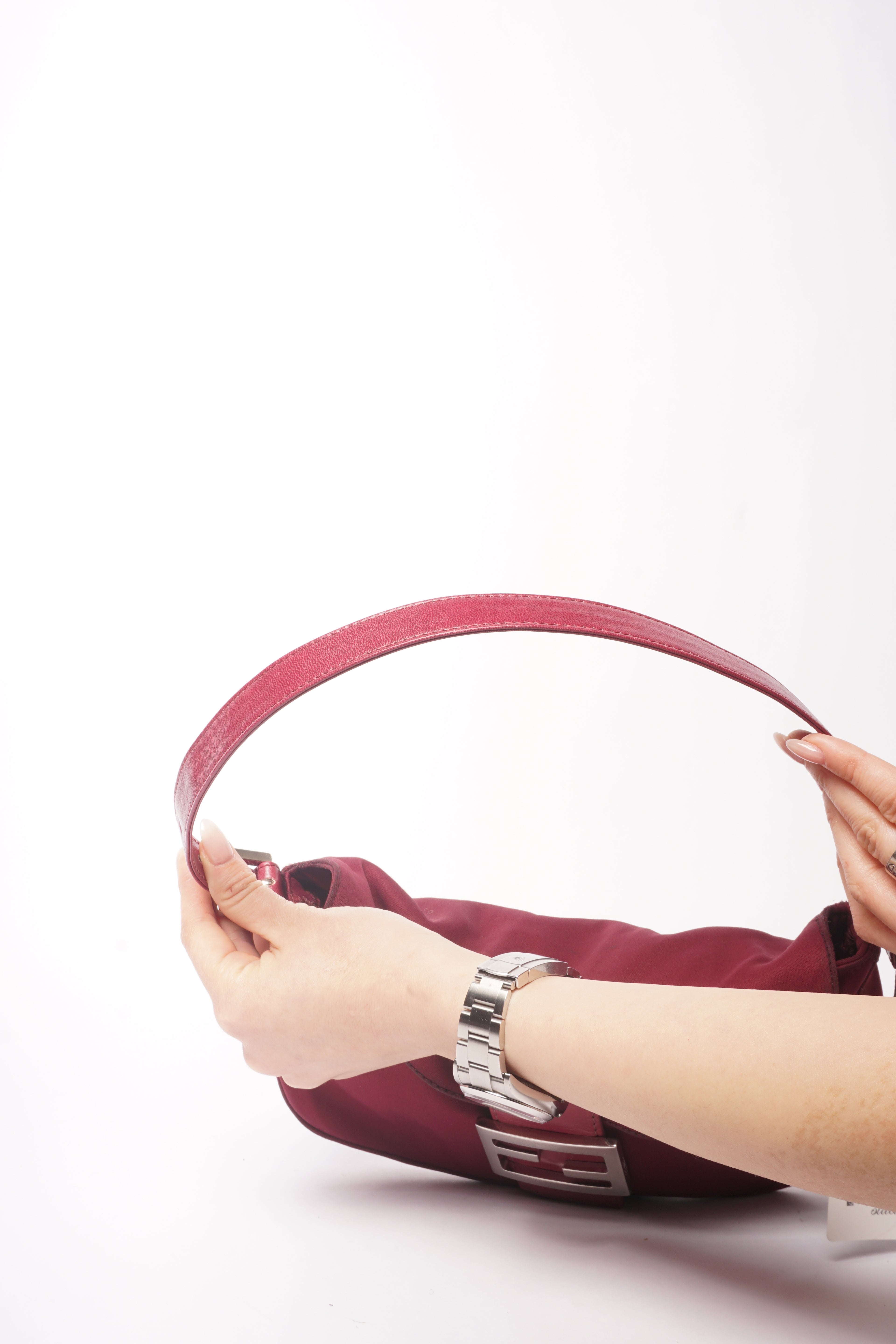 Fendi Maroon Nylon Baguette