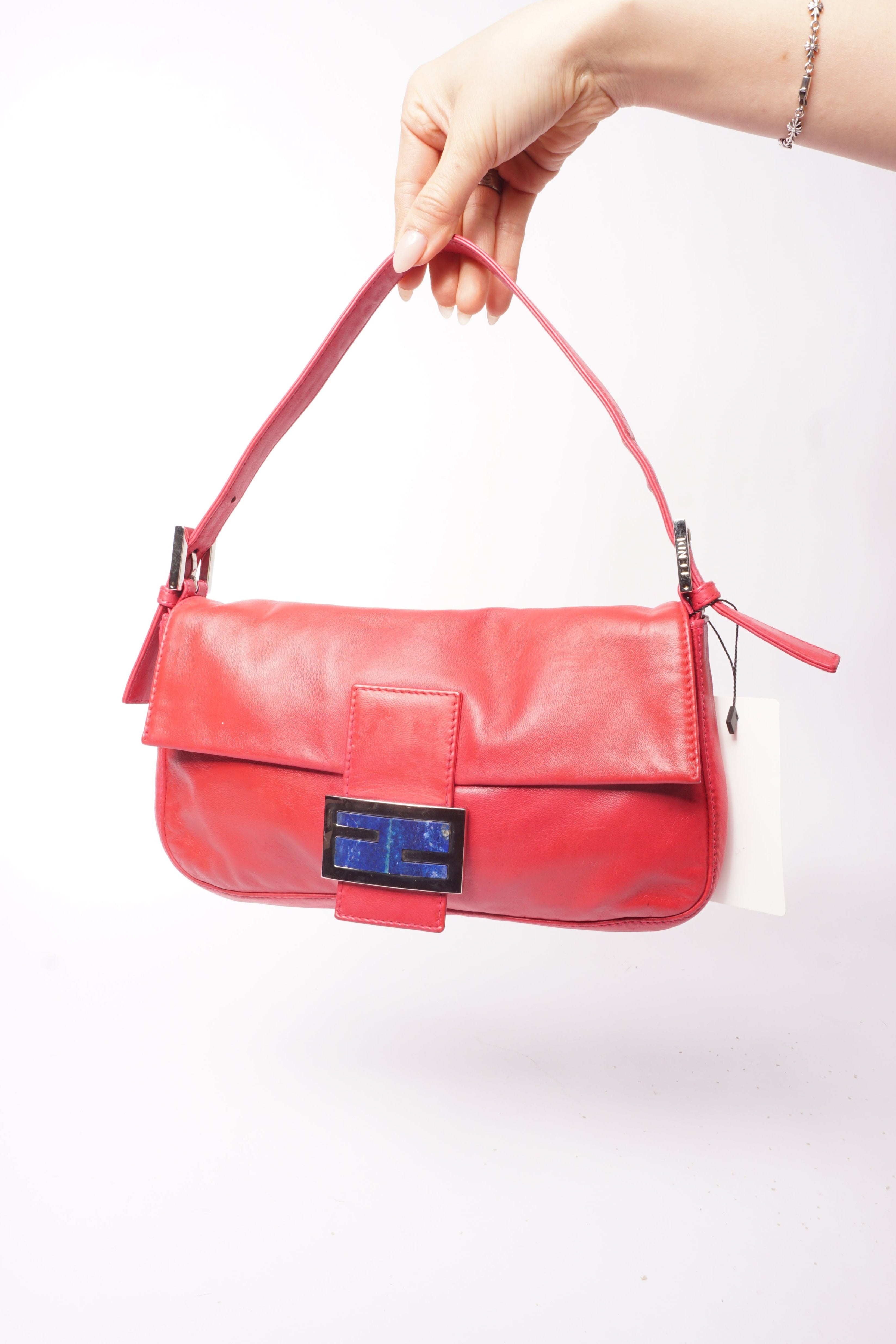 Fendi Pink Leather Baguette Blue Marble Clasp