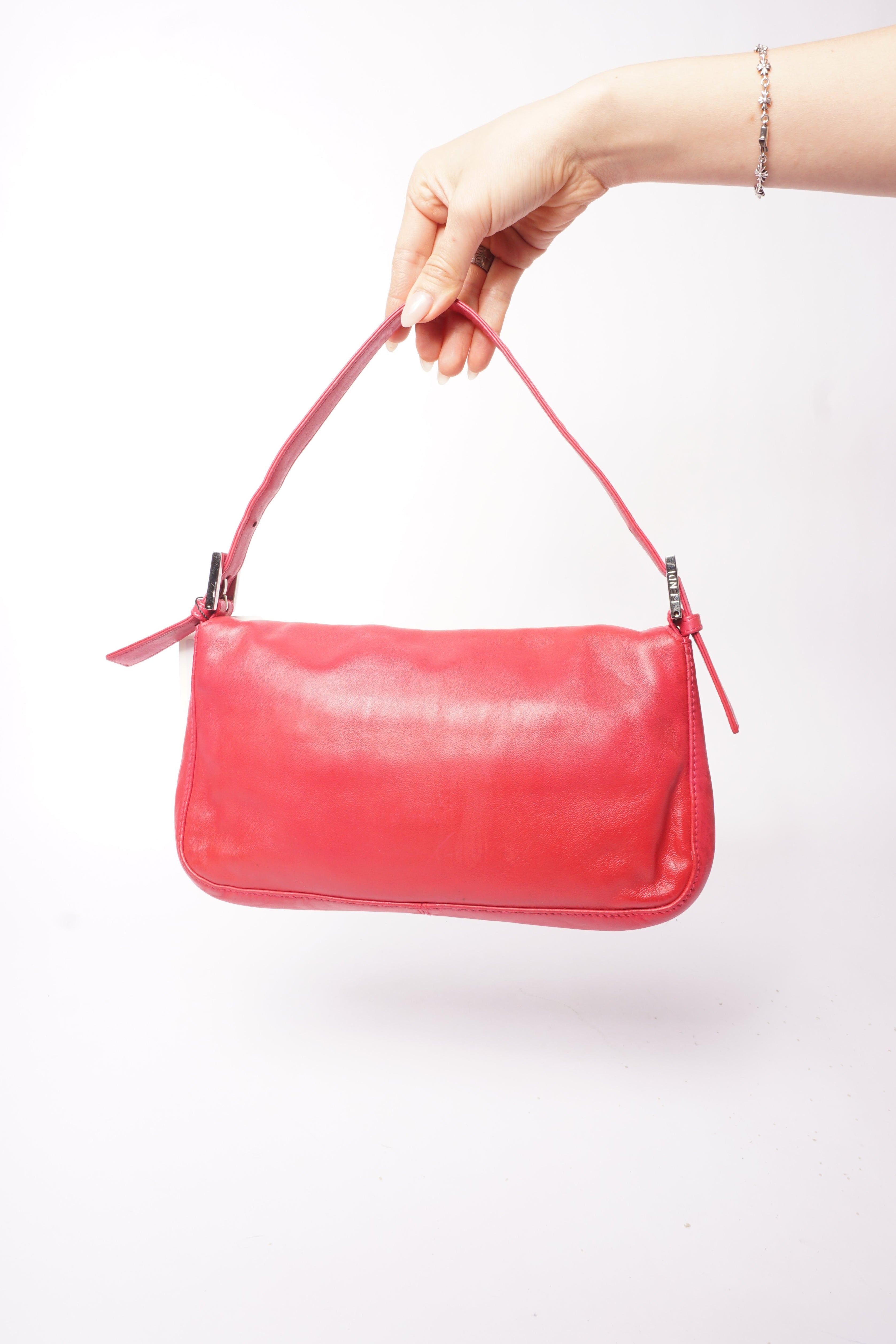 Fendi Pink Leather Baguette Blue Marble Clasp