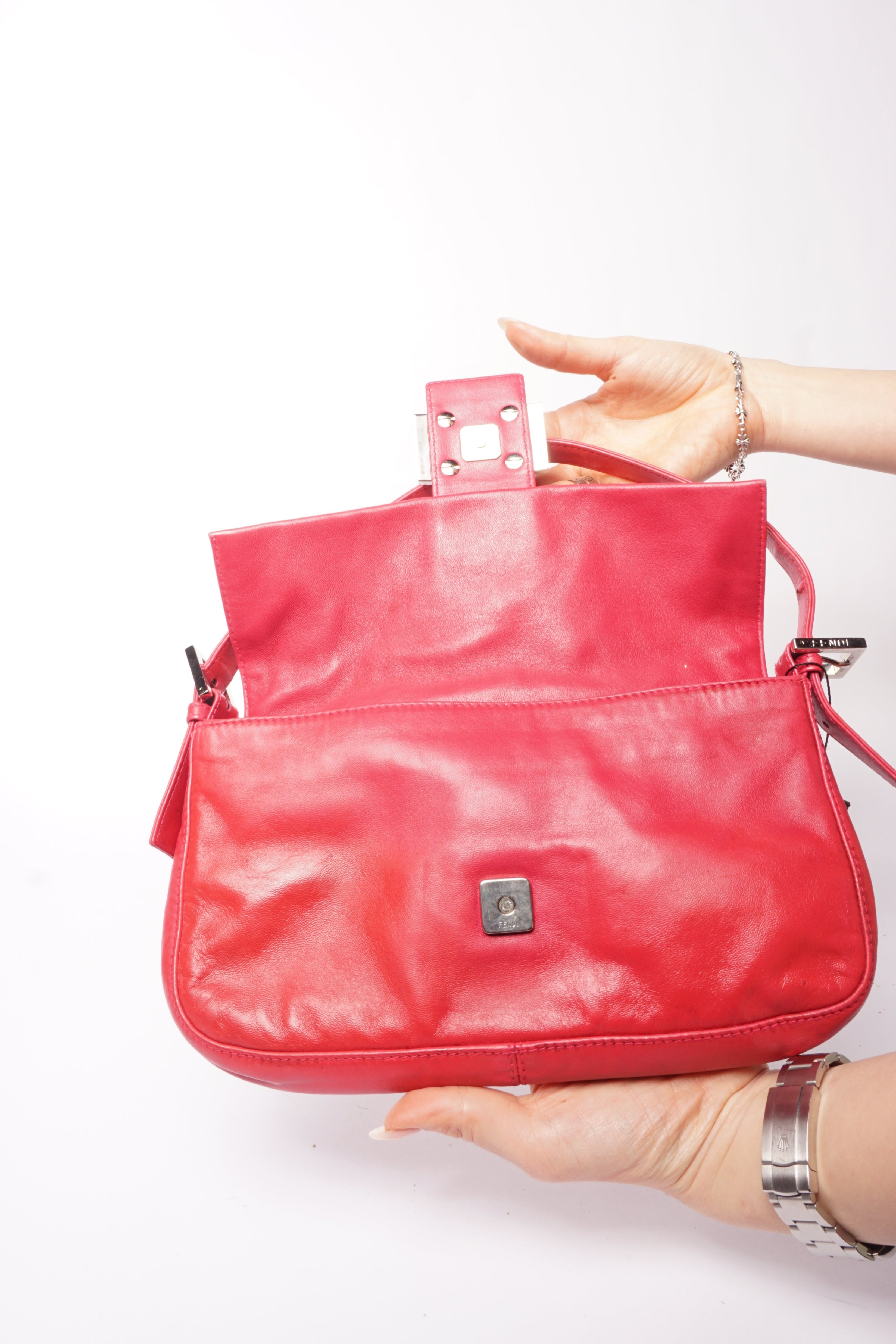 Fendi Pink Leather Baguette Blue Marble Clasp