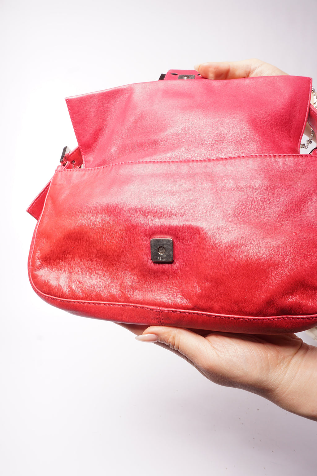 Fendi Pink Leather Baguette Blue Marble Clasp