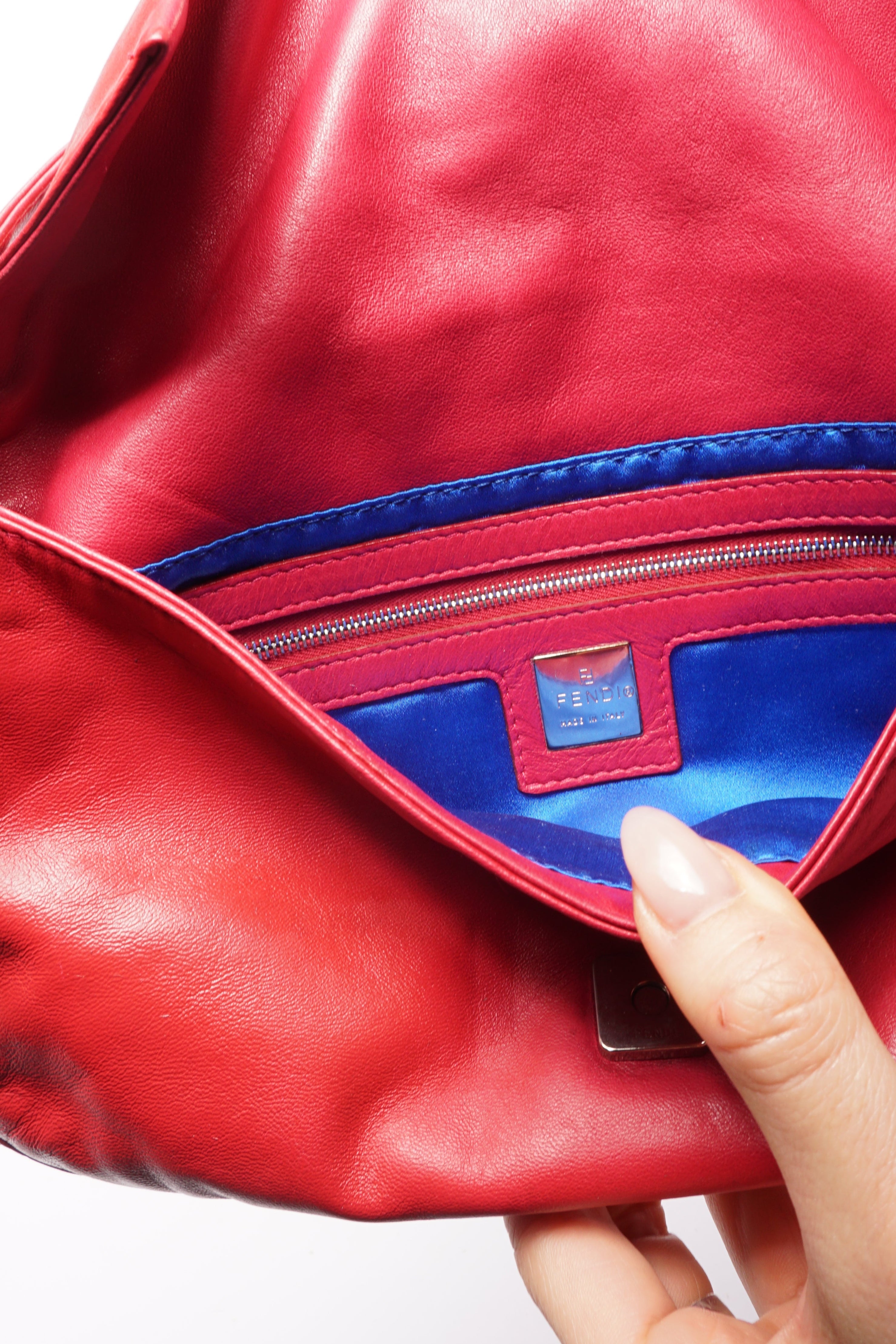 Fendi Pink Leather Baguette Blue Marble Clasp