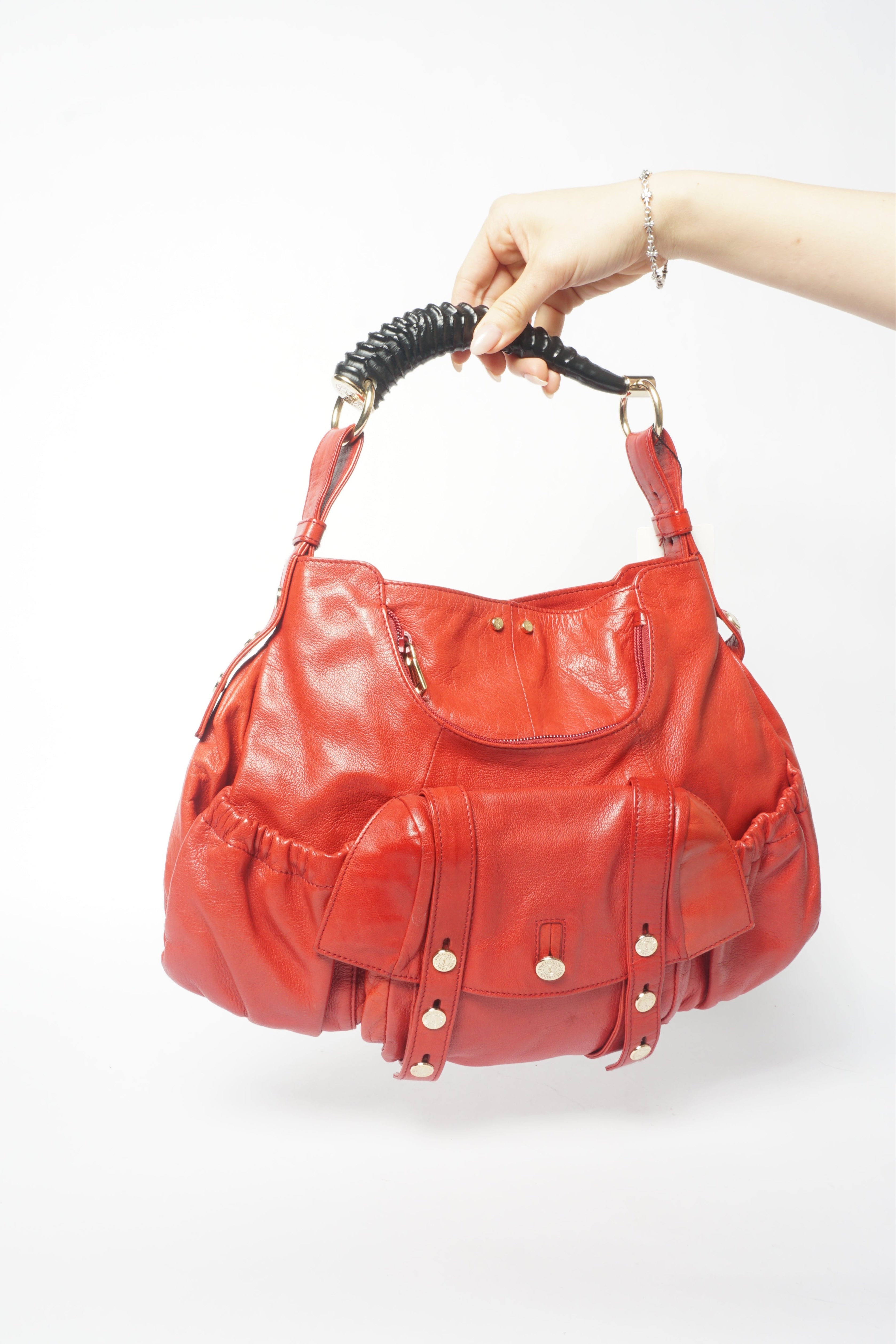 Yves Saint Laurent Rive Gauche Red Chevre Mala Mala Horn Bag