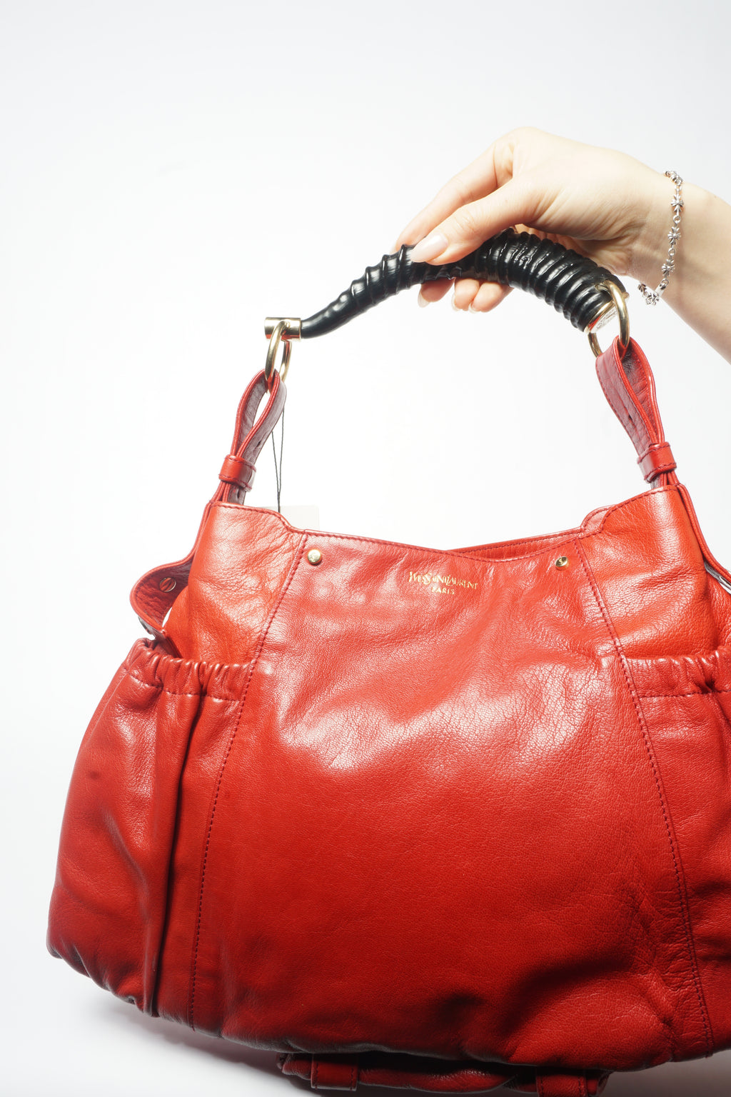 Yves Saint Laurent Rive Gauche Red Chevre Mala Mala Horn Bag