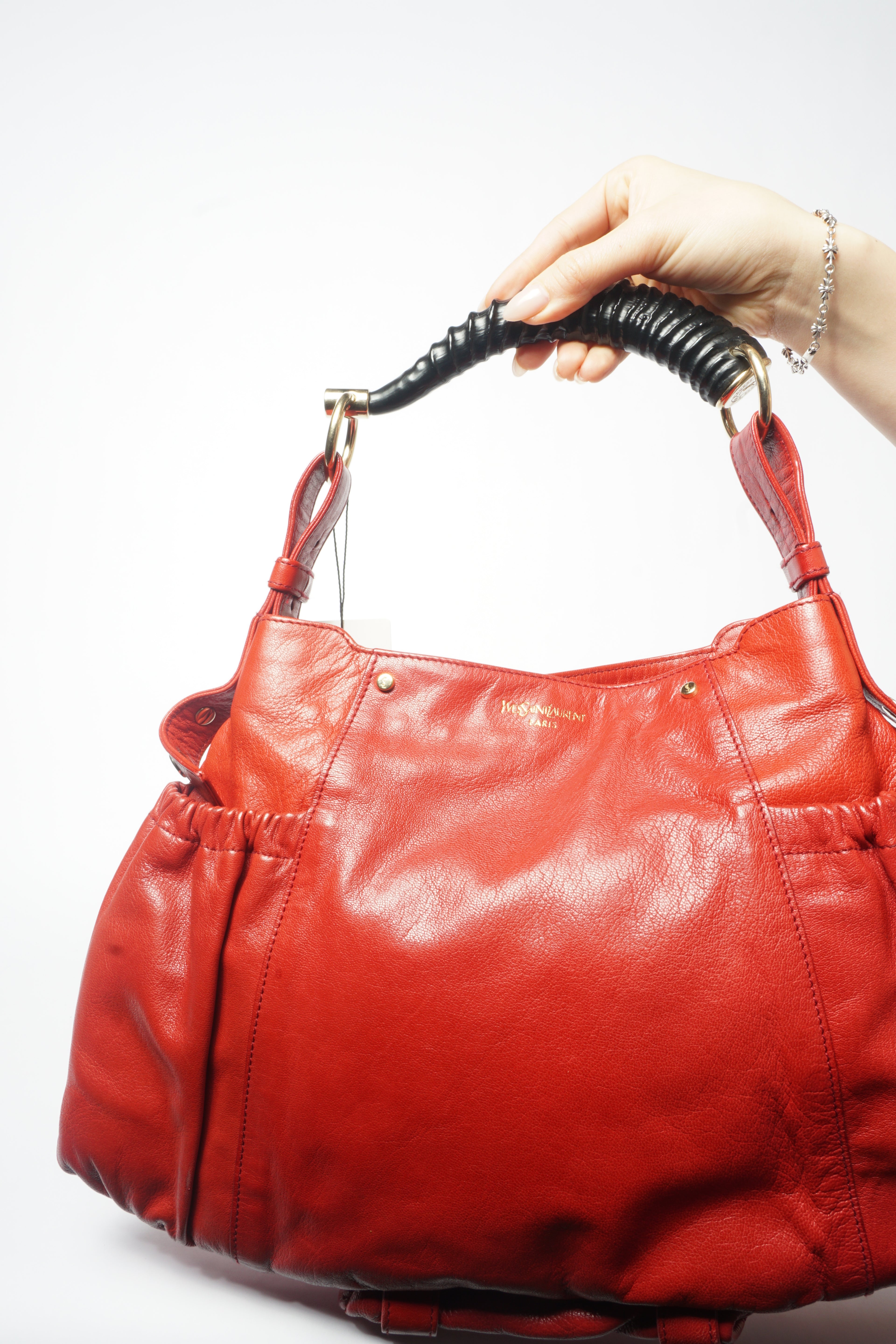 Yves Saint Laurent Rive Gauche Red Chevre Mala Mala Horn Bag
