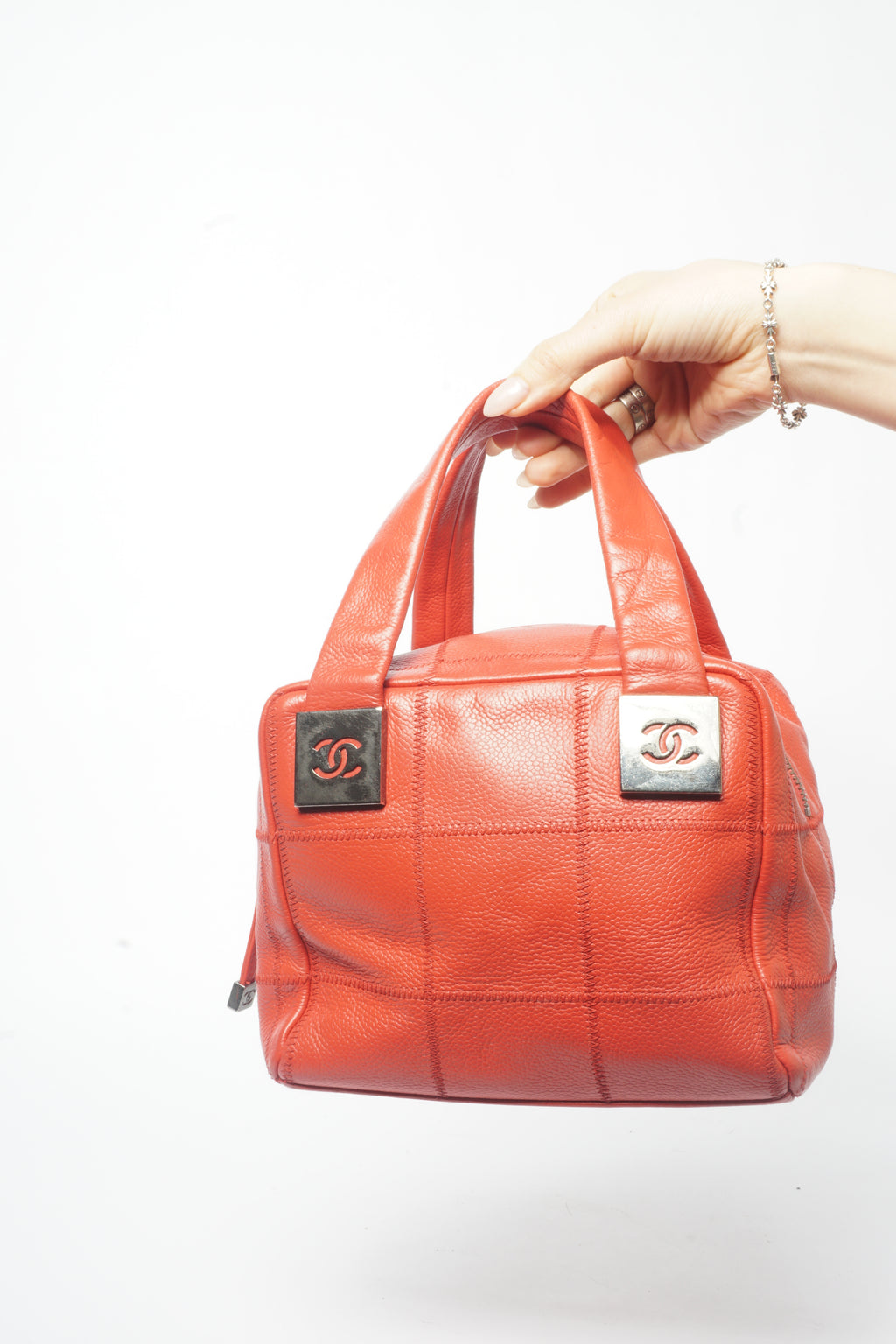 Chanel Red Small Square Quilted Bowler Bag