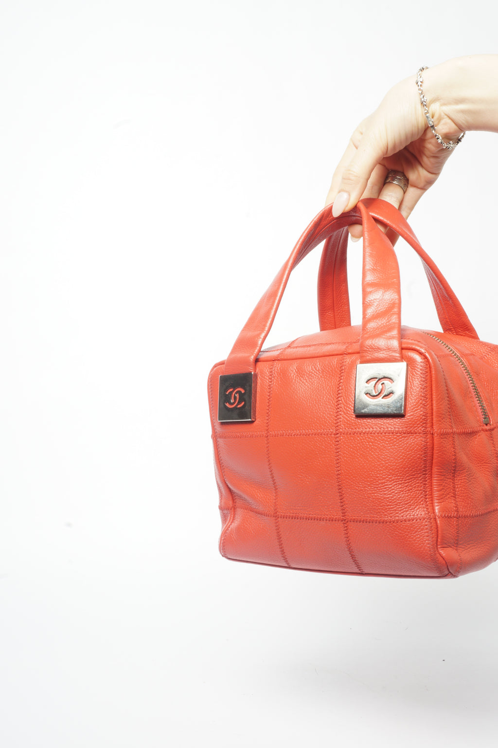 Chanel Red Small Square Quilted Bowler Bag