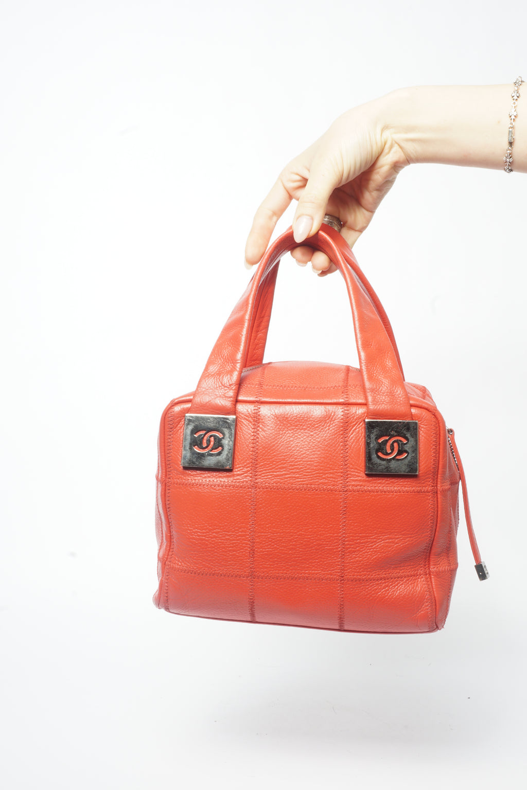 Chanel Red Small Square Quilted Bowler Bag