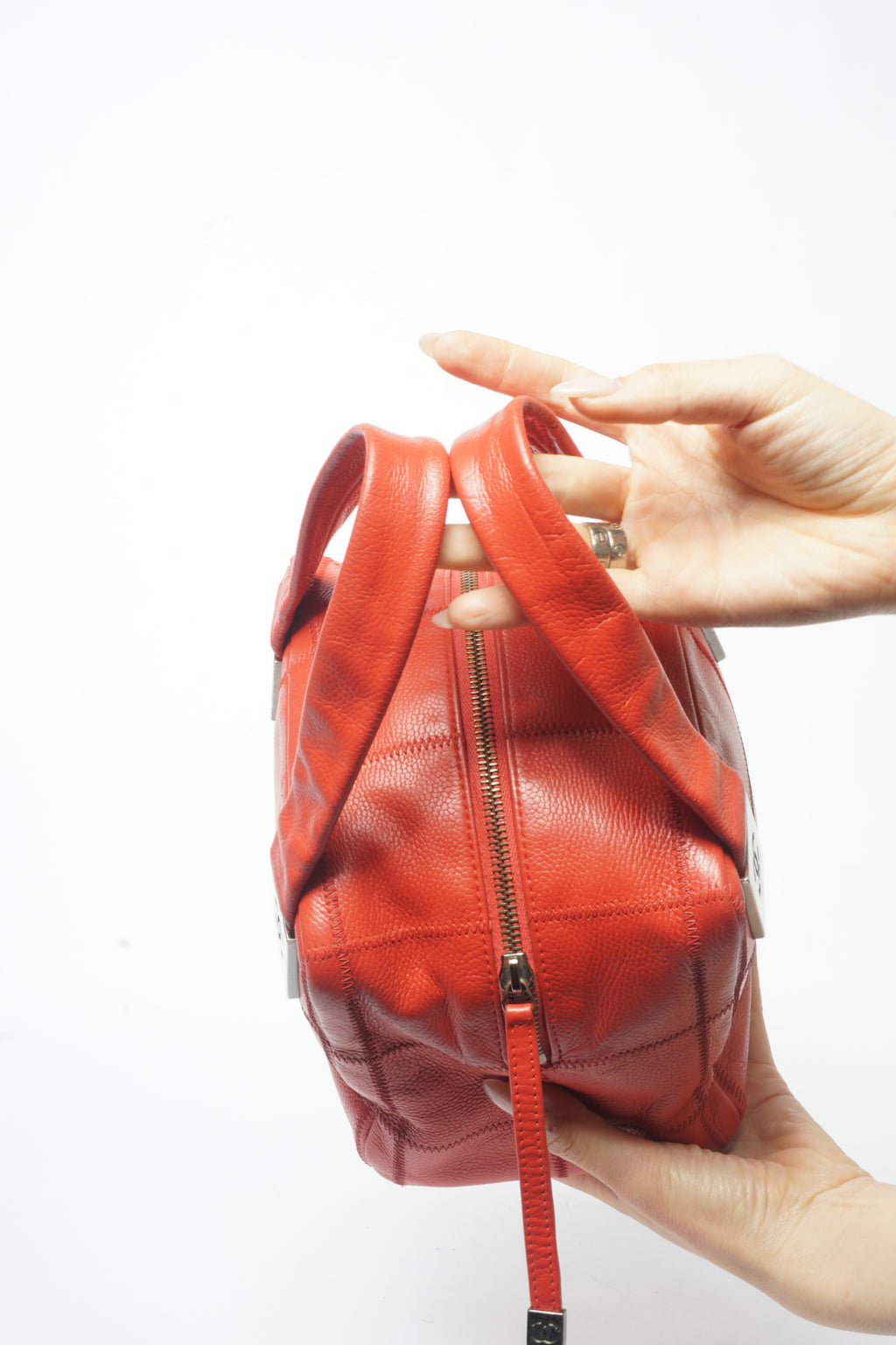 Chanel Red Small Square Quilted Bowler Bag