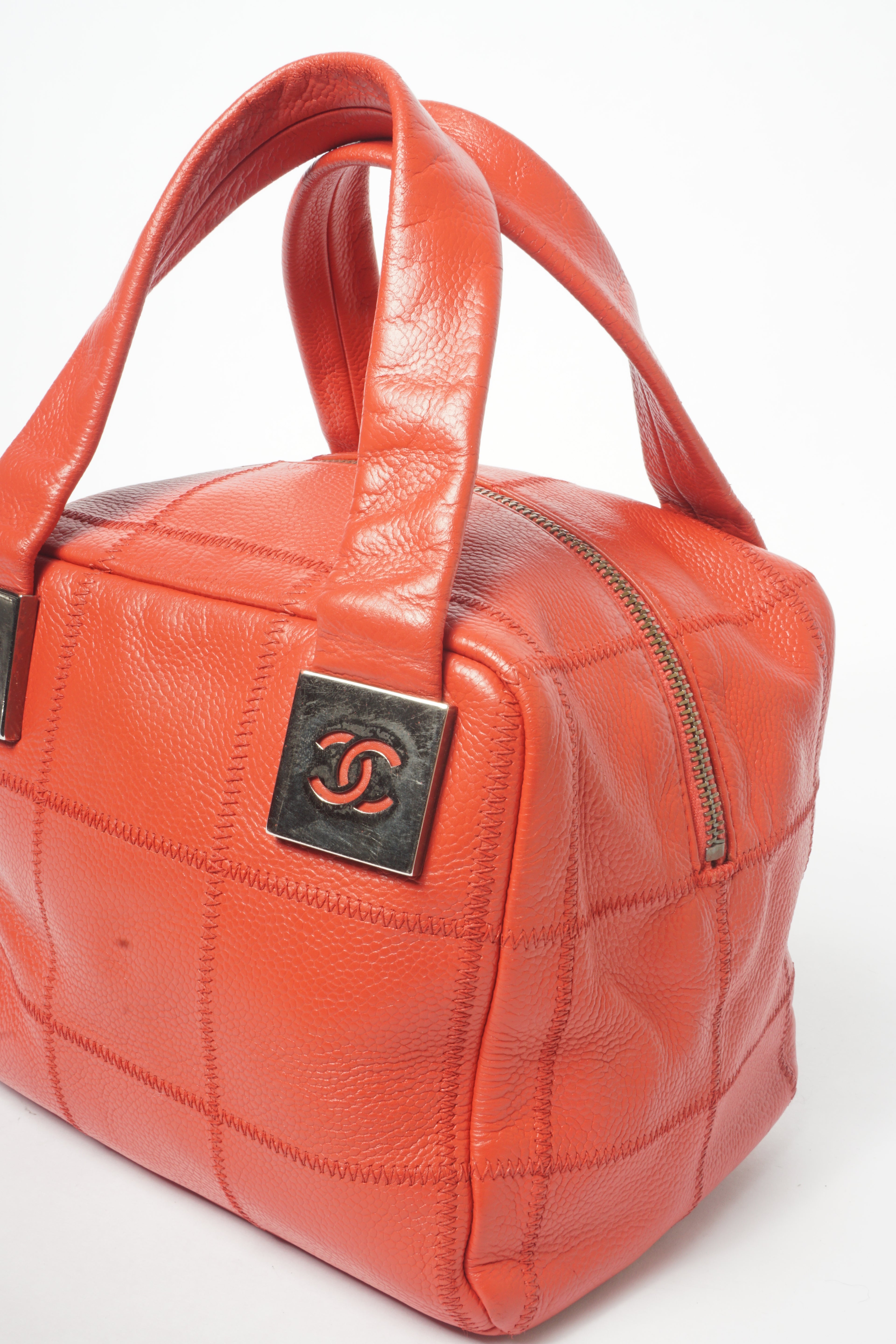 Chanel Red Small Square Quilted Bowler Bag