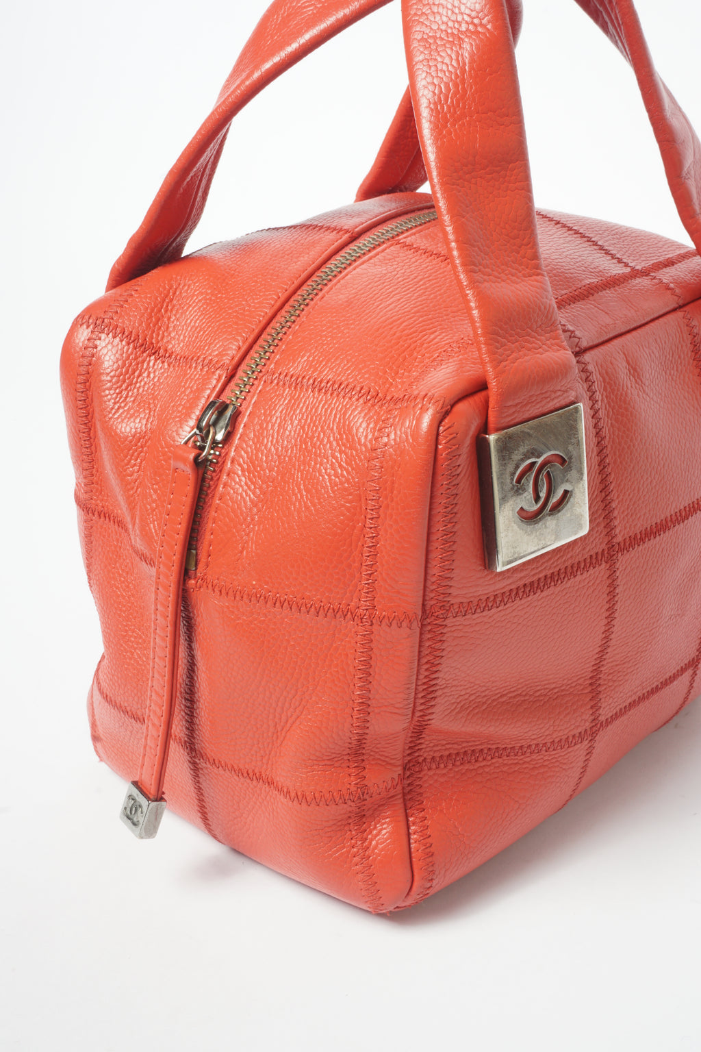 Chanel Red Small Square Quilted Bowler Bag