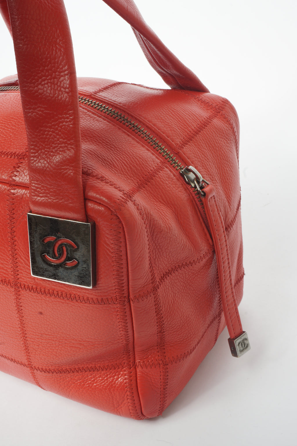 Chanel Red Small Square Quilted Bowler Bag