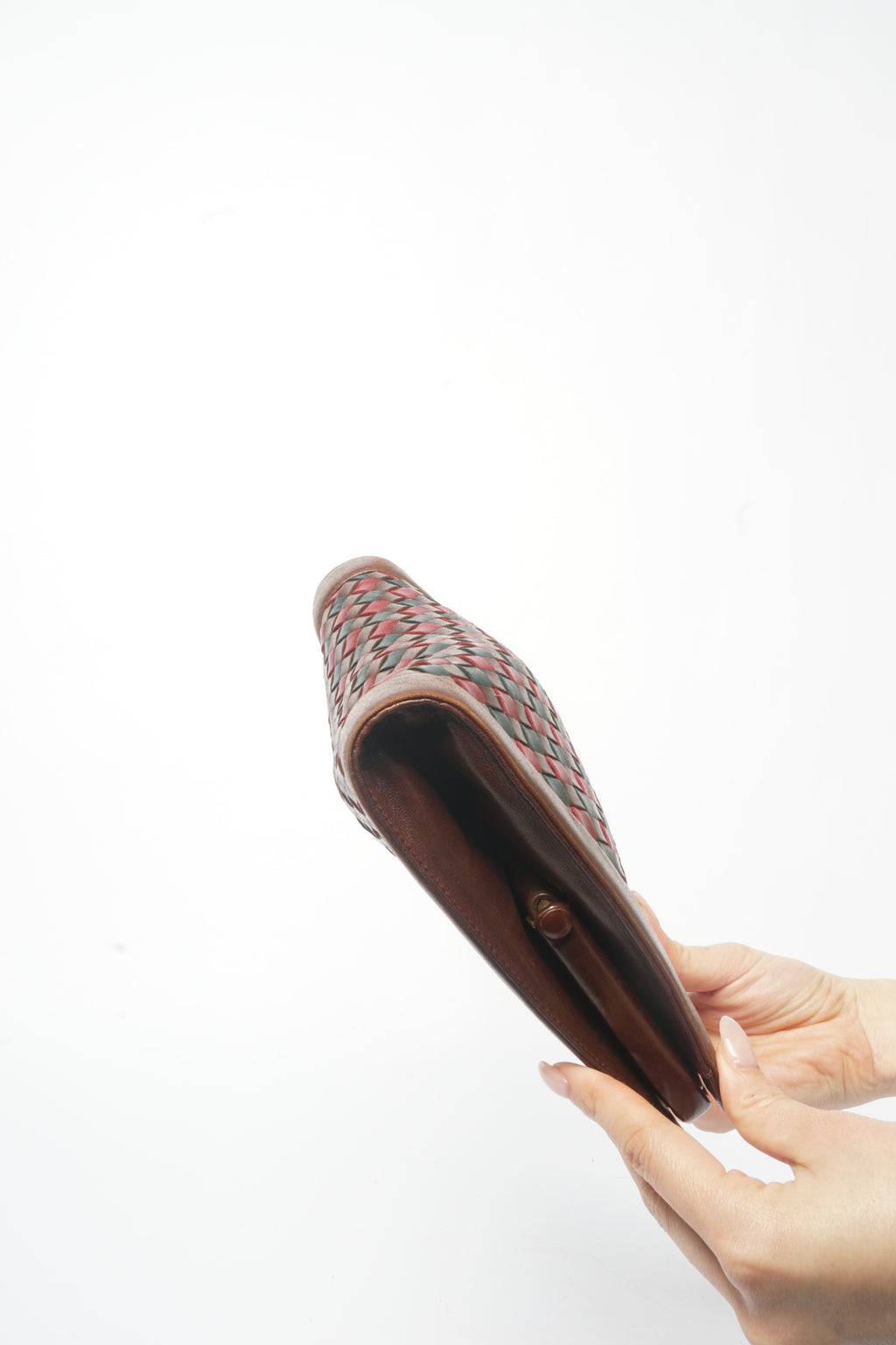 1980's Bottega Veneta Vintage Intrecciato Red & Brown Woven Leather Clutch Bag