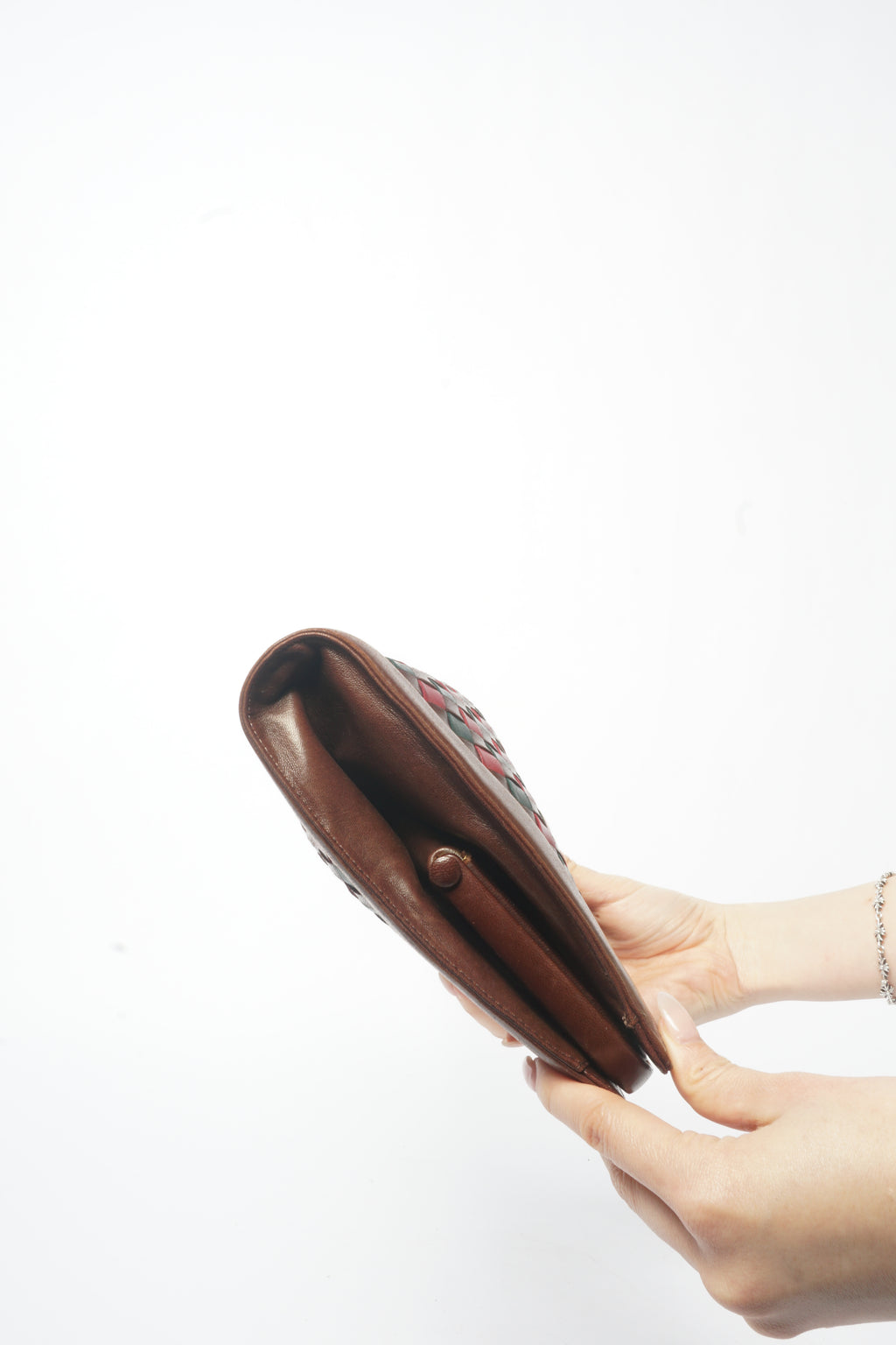 1980's Bottega Veneta Vintage Intrecciato Red & Brown Woven Leather Clutch Bag