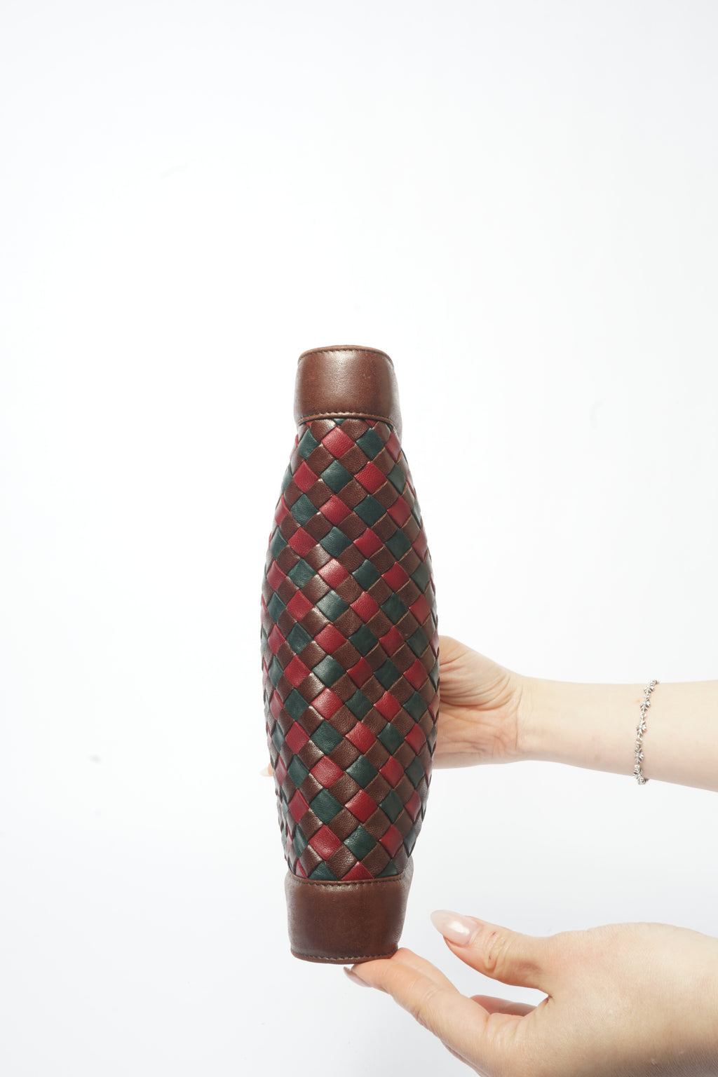 1980's Bottega Veneta Vintage Intrecciato Red & Brown Woven Leather Clutch Bag