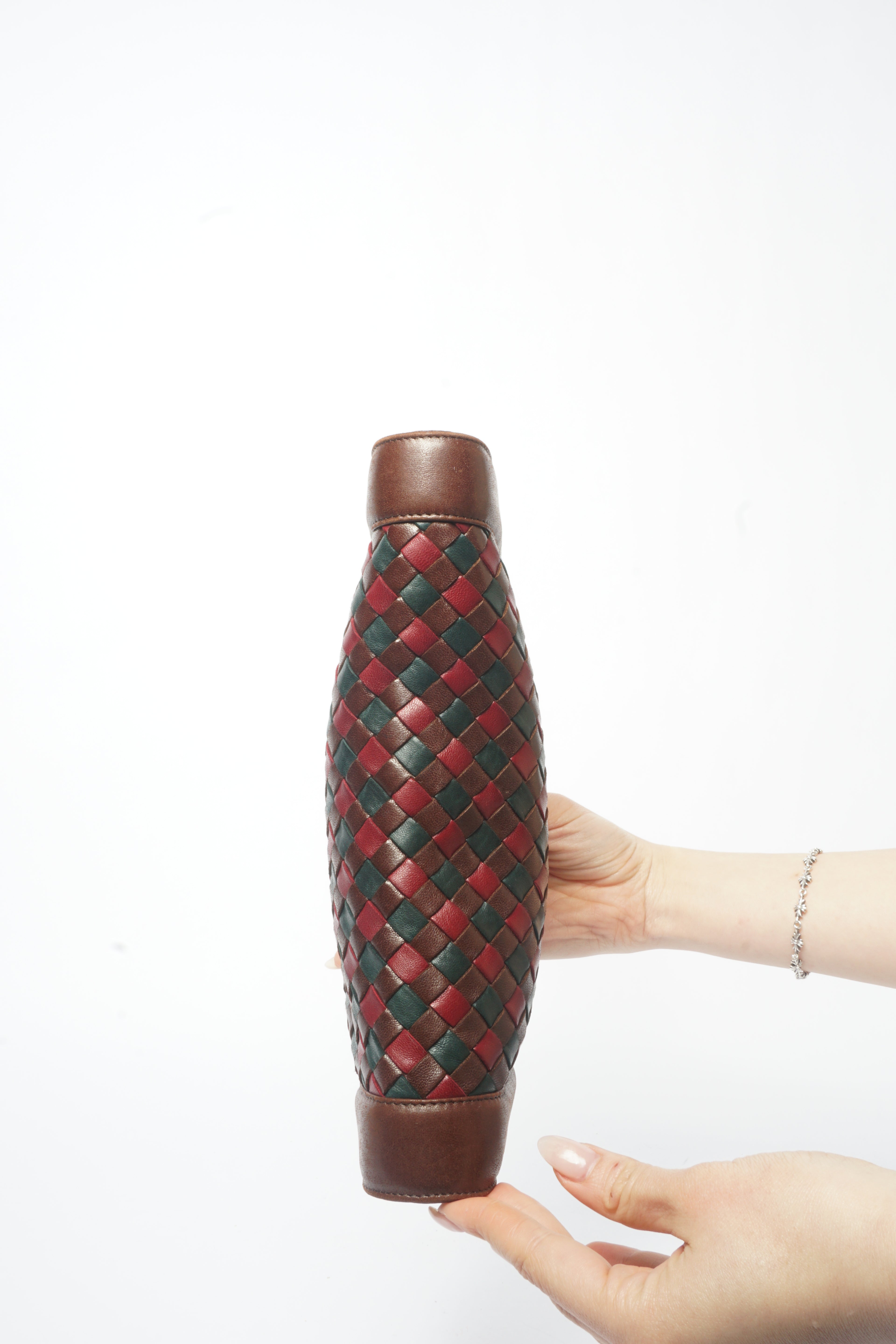 1980's Bottega Veneta Vintage Intrecciato Red & Brown Woven Leather Clutch Bag