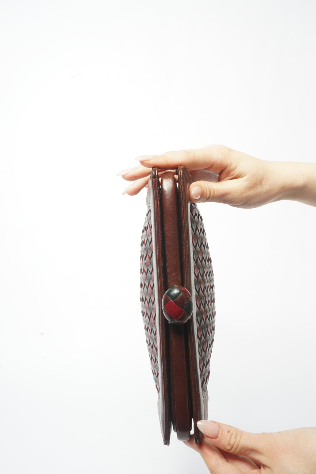 1980's Bottega Veneta Vintage Intrecciato Red & Brown Woven Leather Clutch Bag