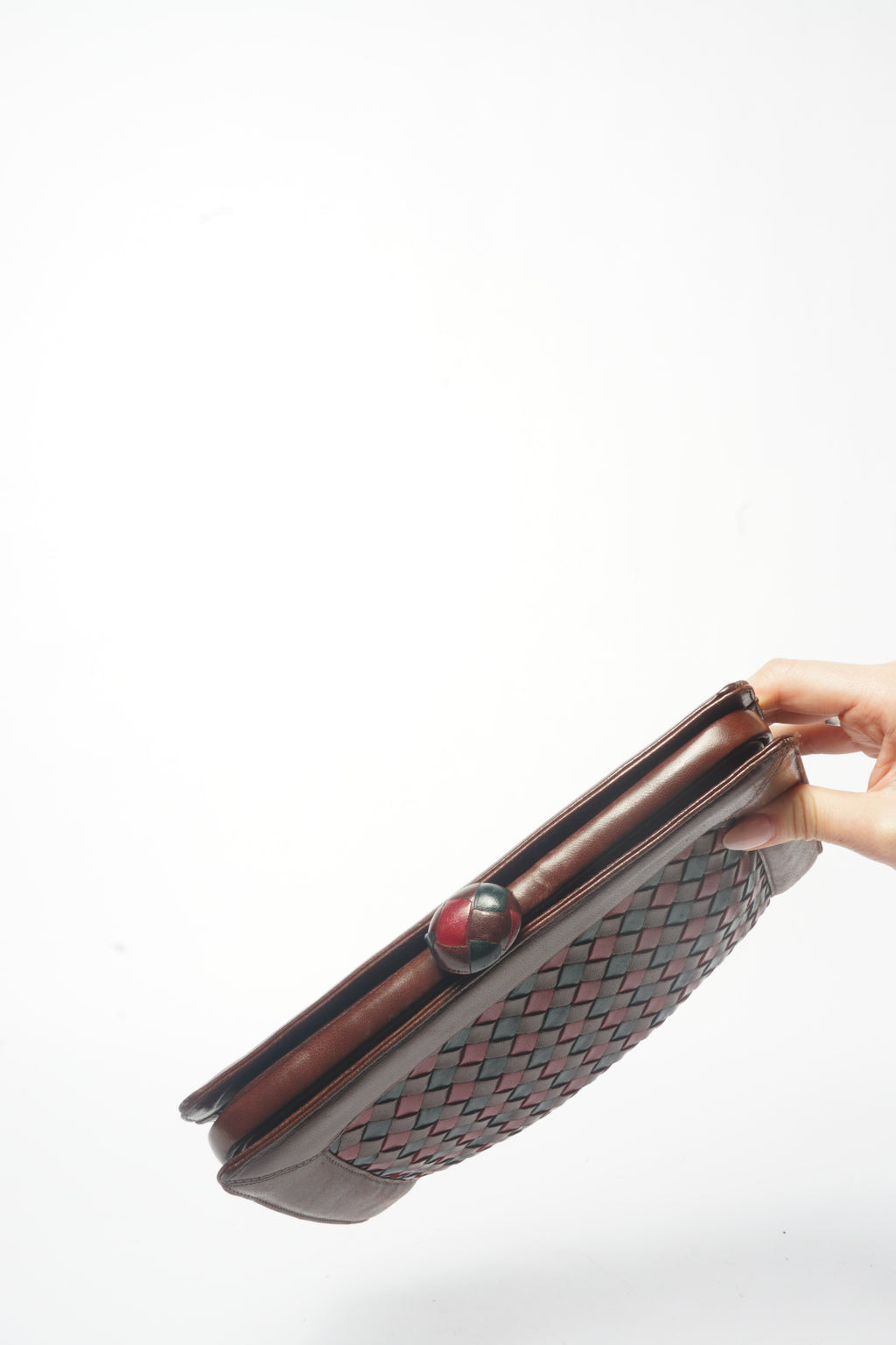 1980's Bottega Veneta Vintage Intrecciato Red & Brown Woven Leather Clutch Bag