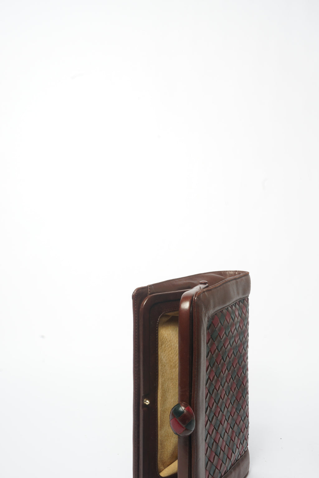 1980's Bottega Veneta Vintage Intrecciato Red & Brown Woven Leather Clutch Bag