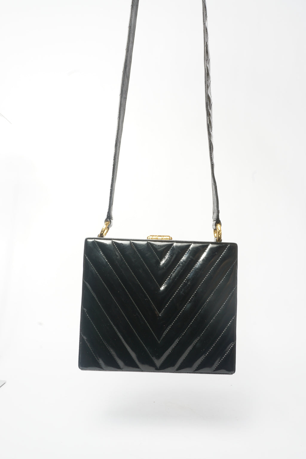 Chanel Vintage Chevron CC Patent Leather Box Bag
