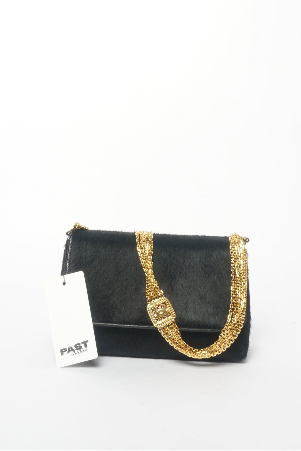 90's Chanel Black Ponyhair Multistrand CC Evening Bag