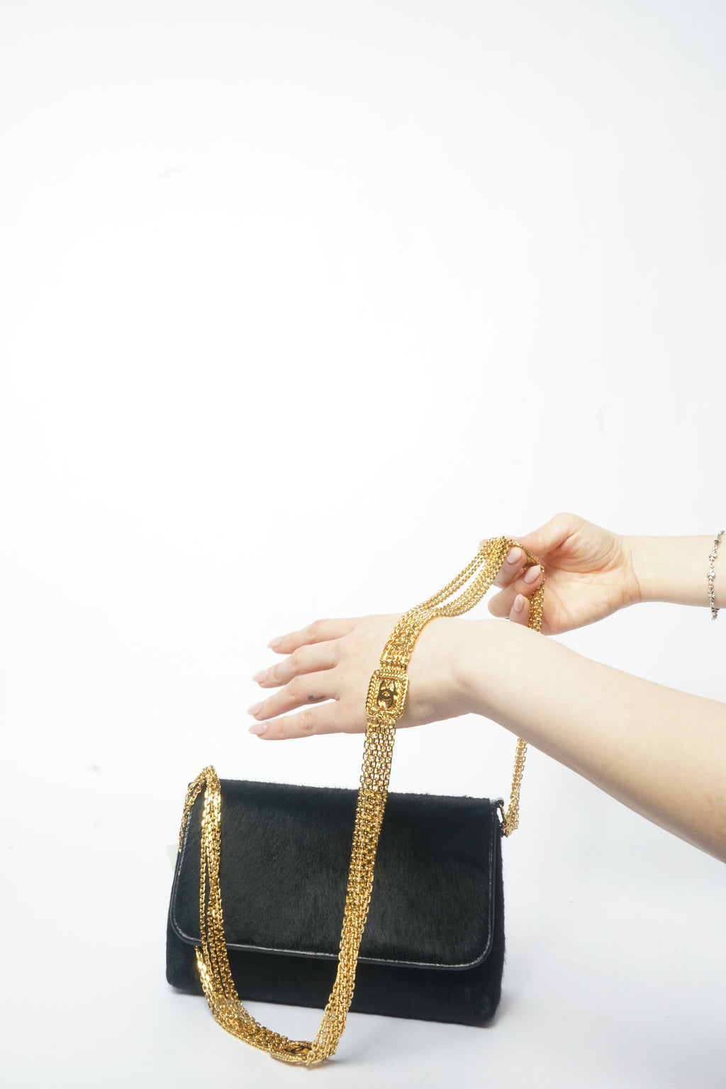 90's Chanel Black Ponyhair Multistrand CC Evening Bag