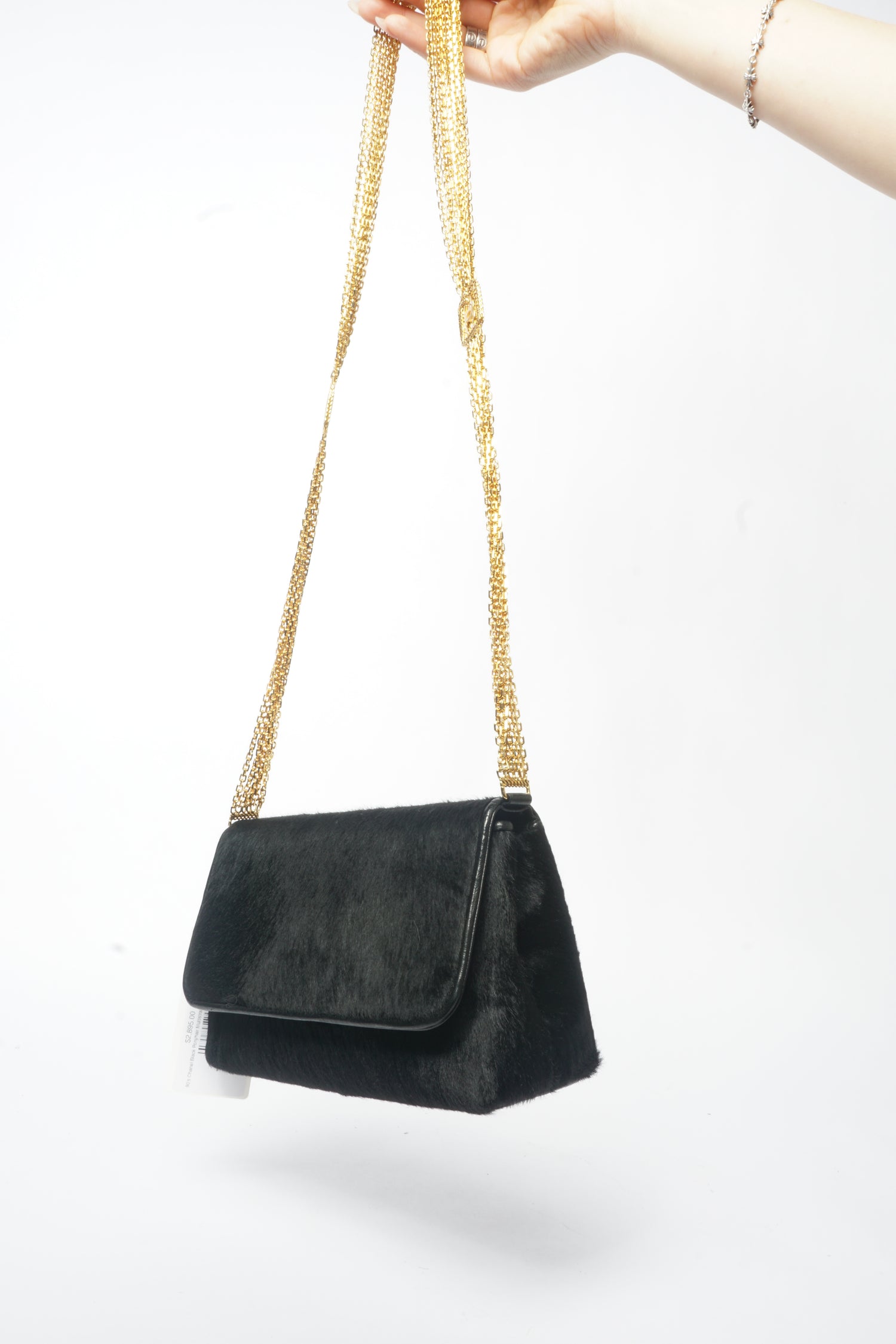 90's Chanel Black Ponyhair Multistrand CC Evening Bag