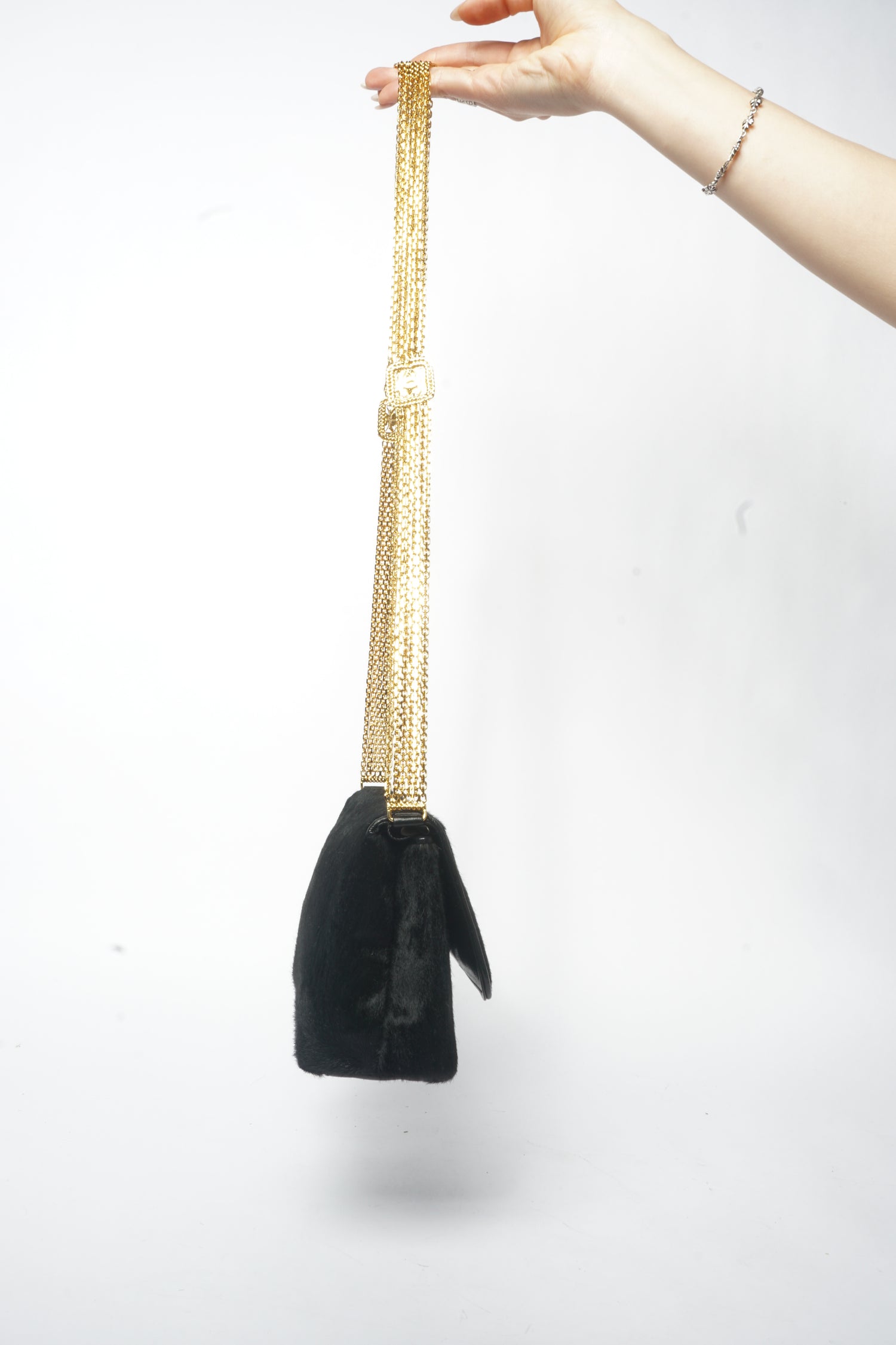 90's Chanel Black Ponyhair Multistrand CC Evening Bag