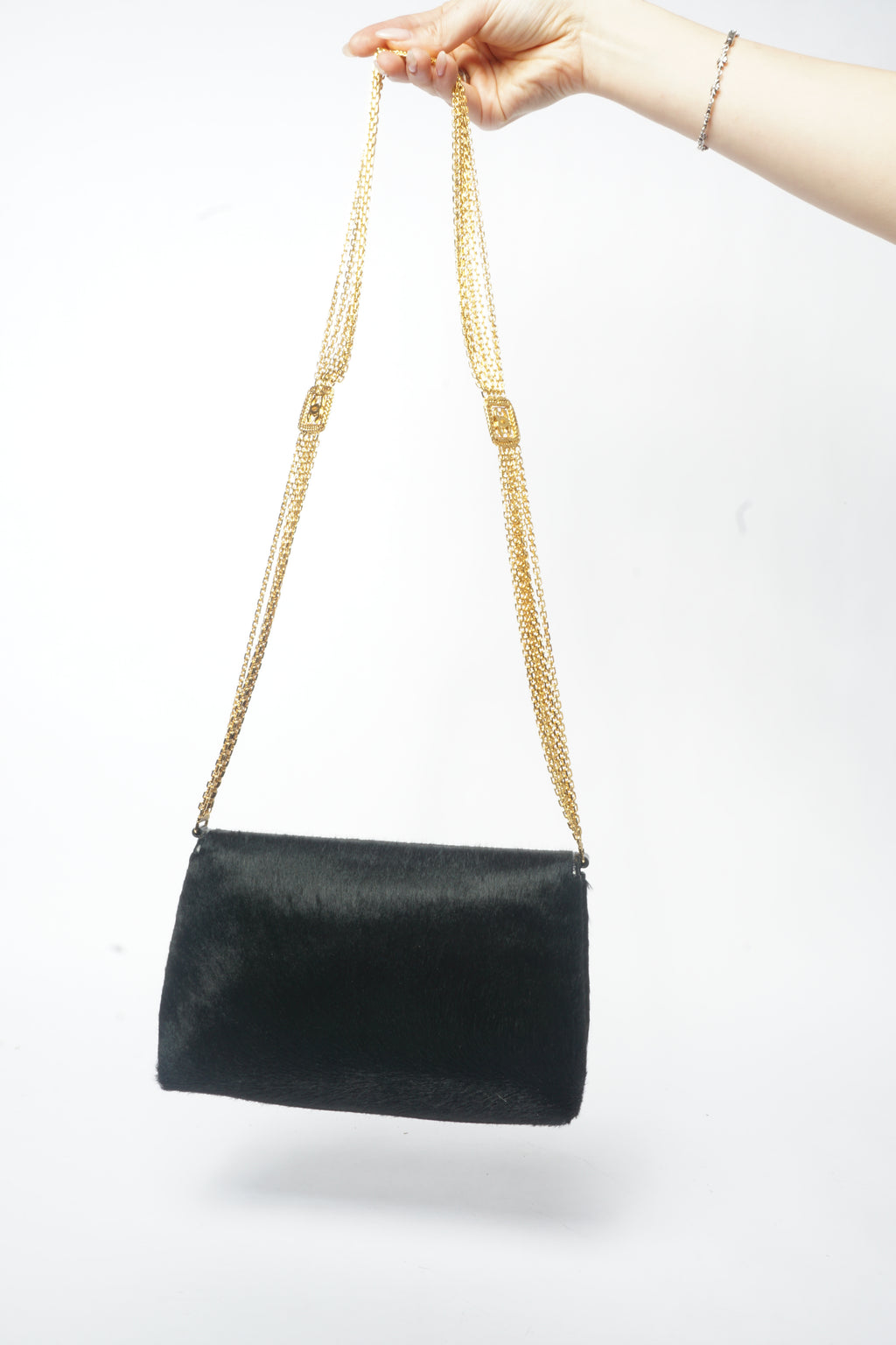 90's Chanel Black Ponyhair Multistrand CC Evening Bag