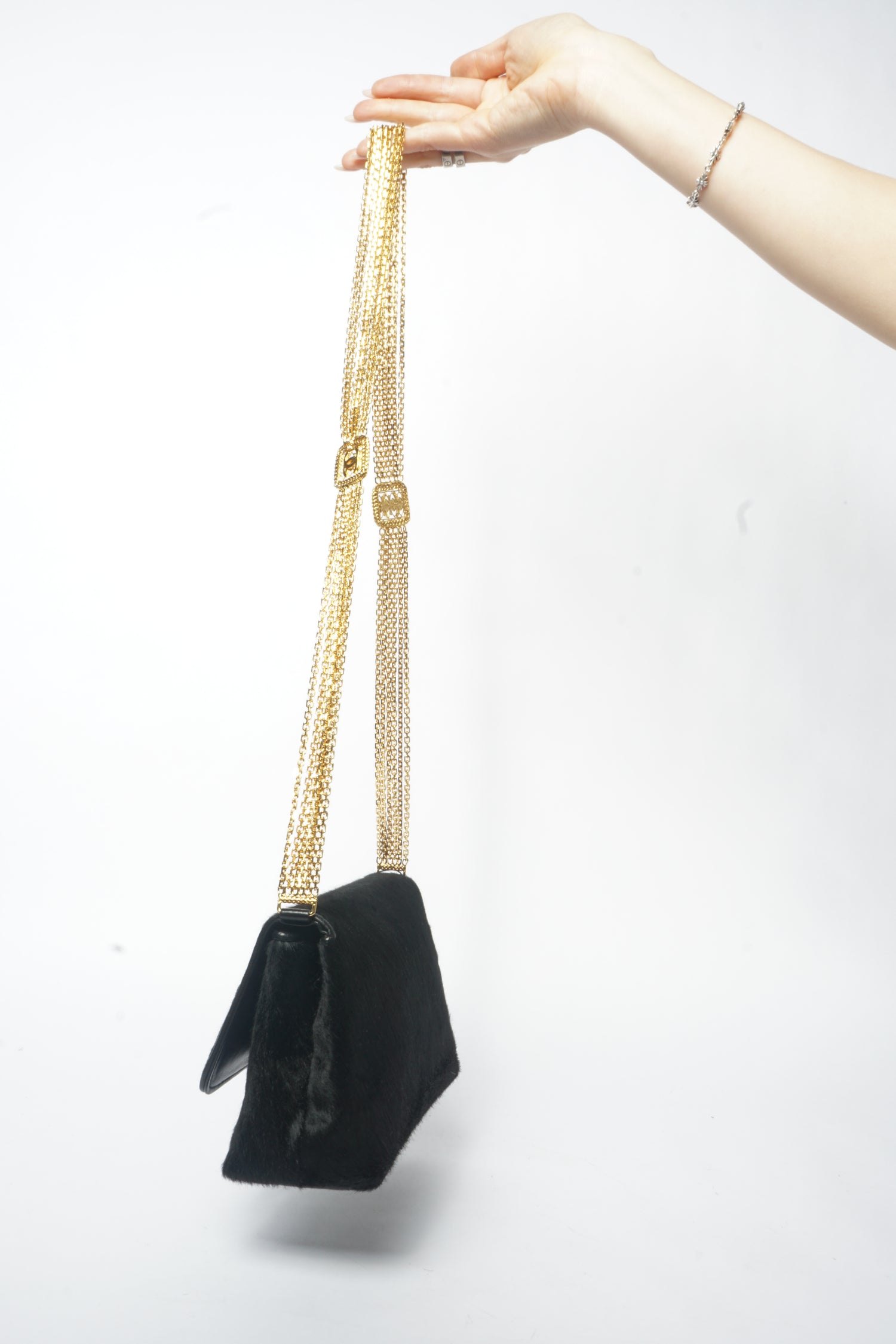 90's Chanel Black Ponyhair Multistrand CC Evening Bag