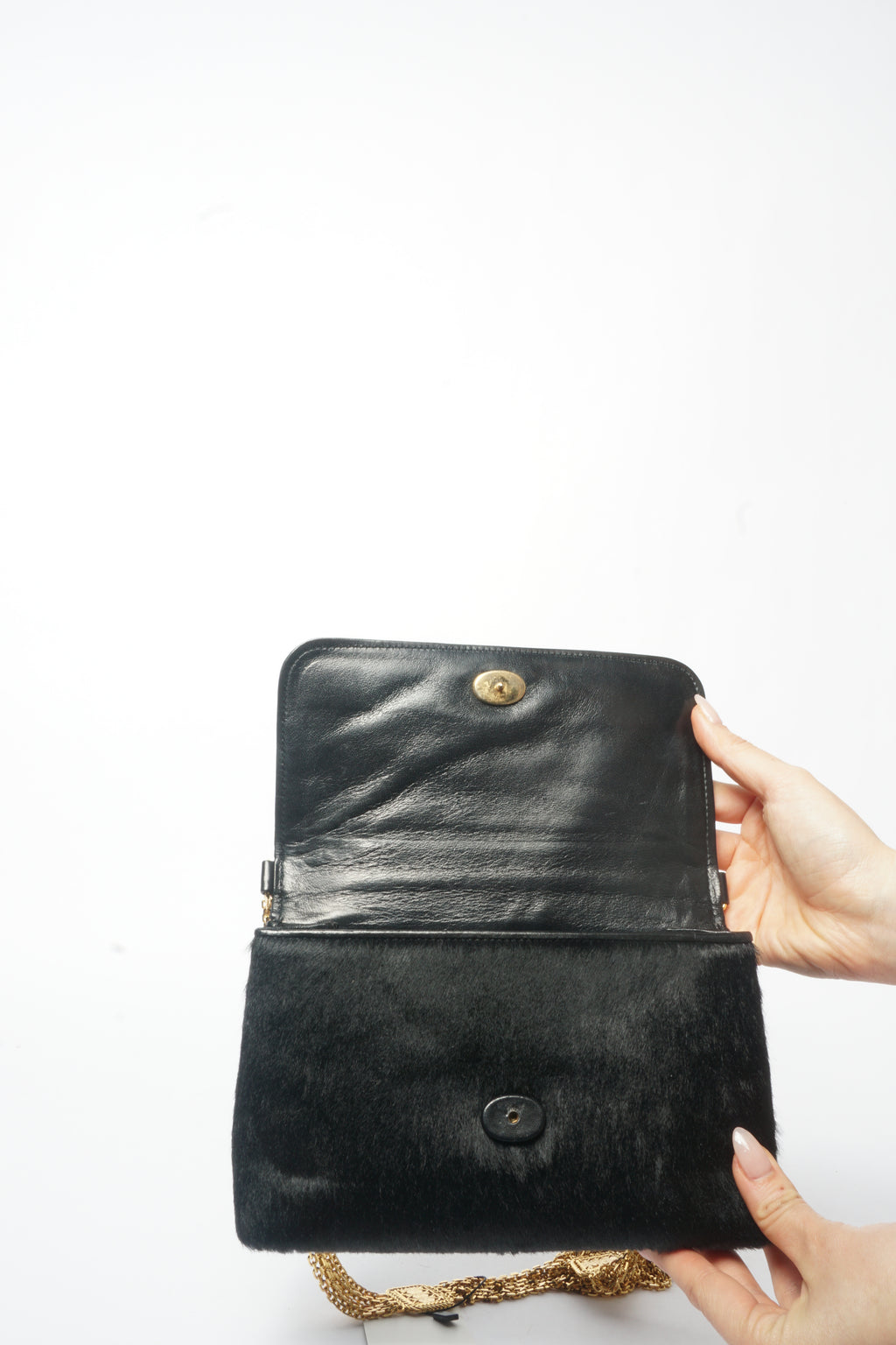 90's Chanel Black Ponyhair Multistrand CC Evening Bag