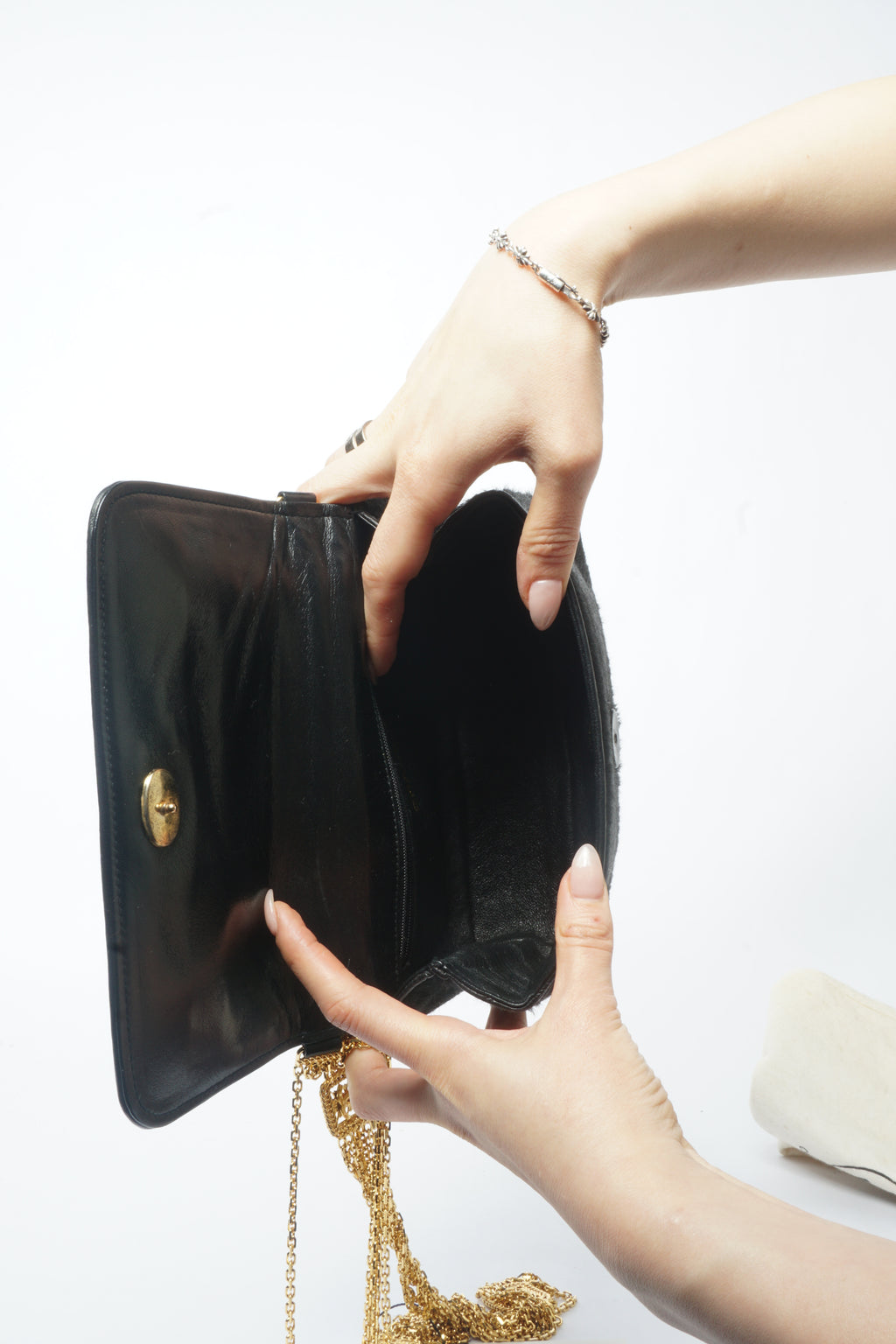 90's Chanel Black Ponyhair Multistrand CC Evening Bag