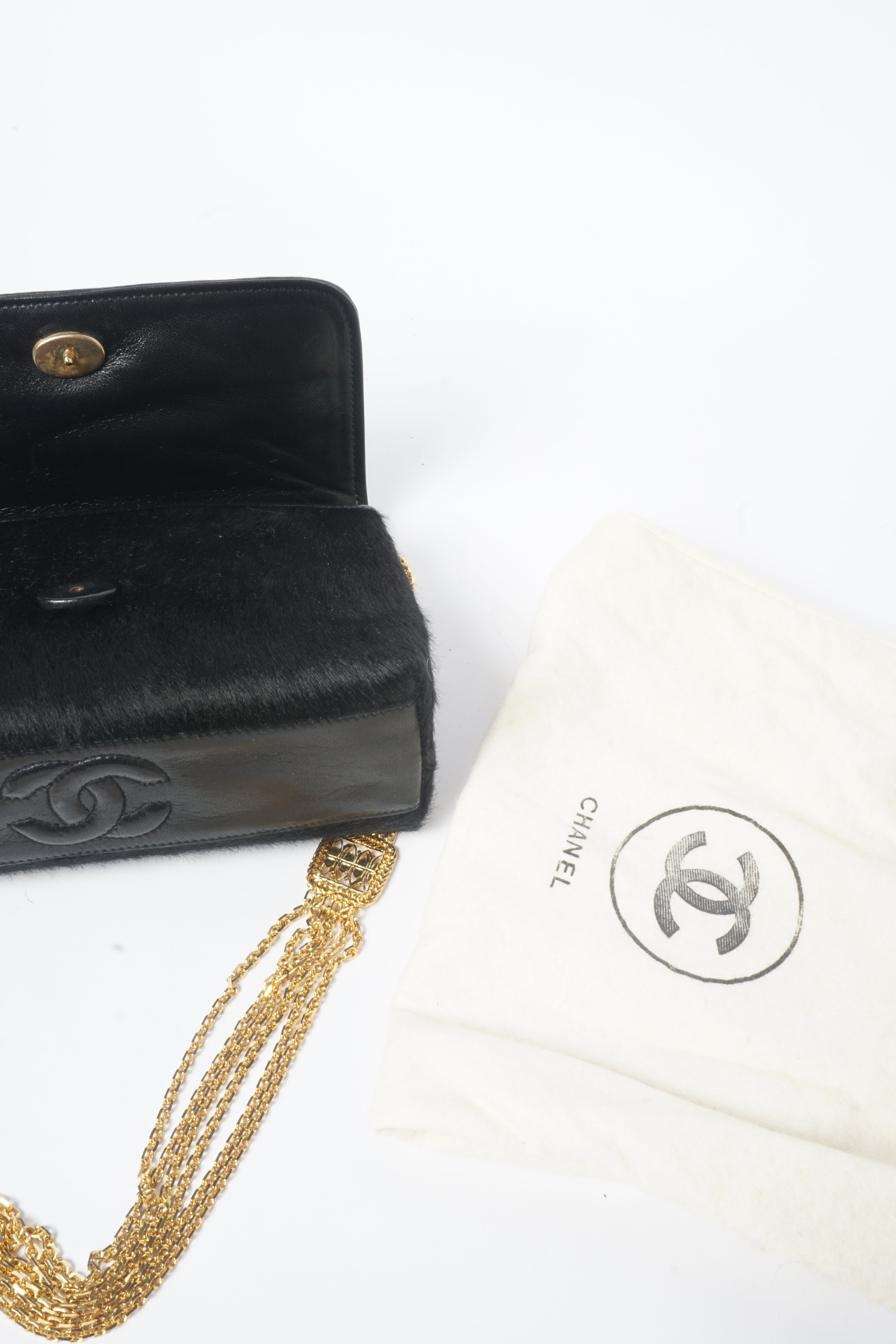 90's Chanel Black Ponyhair Multistrand CC Evening Bag