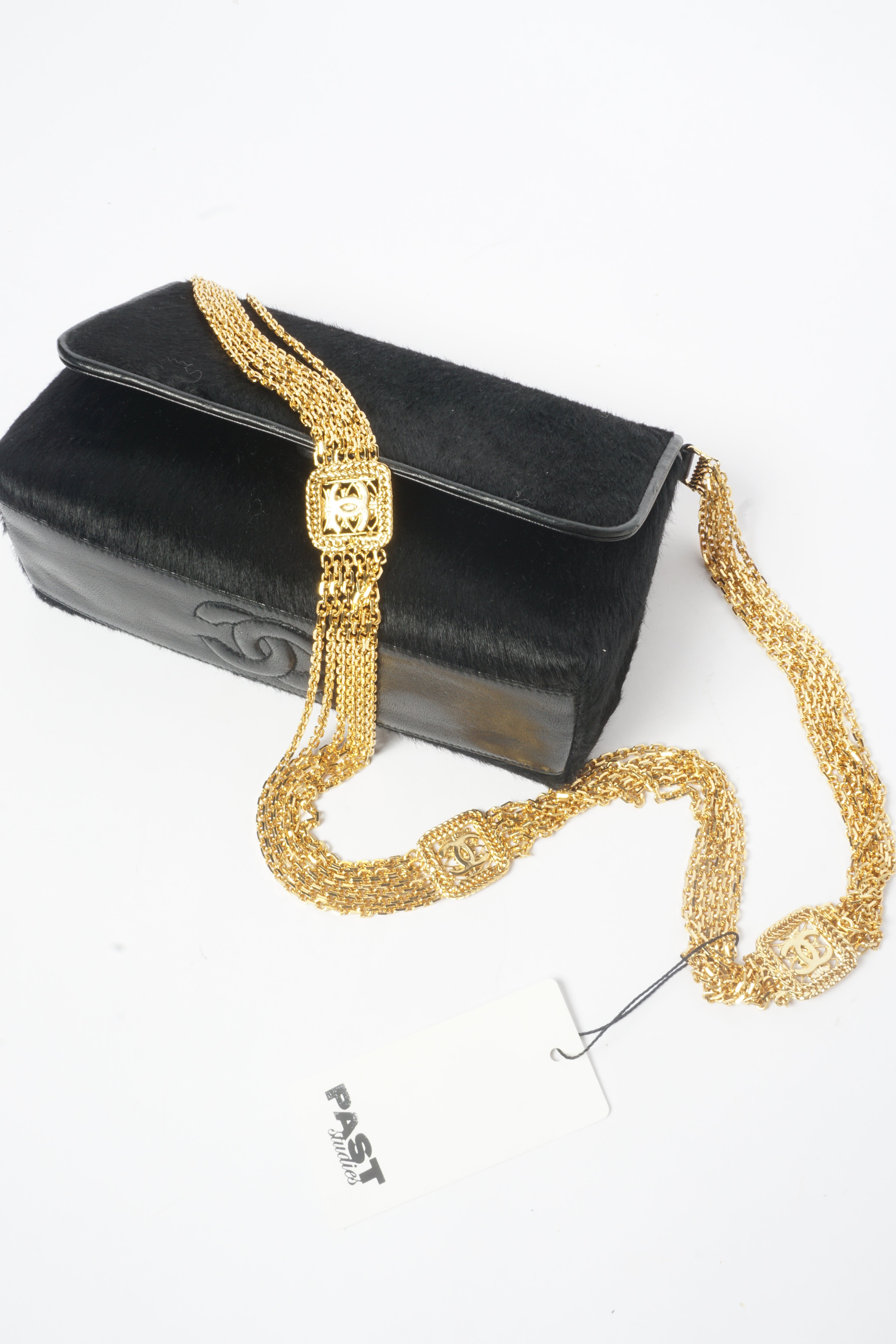 90's Chanel Black Ponyhair Multistrand CC Evening Bag